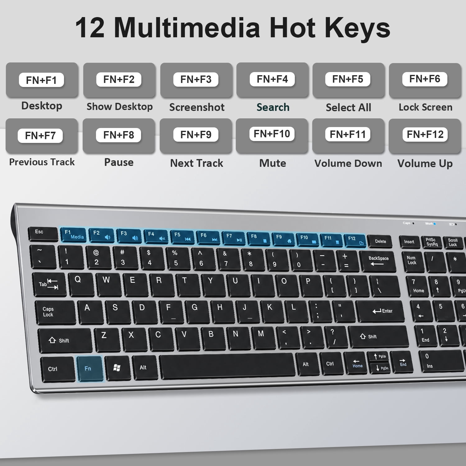 SANPTENT Slim Wireless Keyboard and Mouse Combo, Sleek Design, Rechargeable, Sleep Mode for Windows, Mac, Laptop, Space Gray
