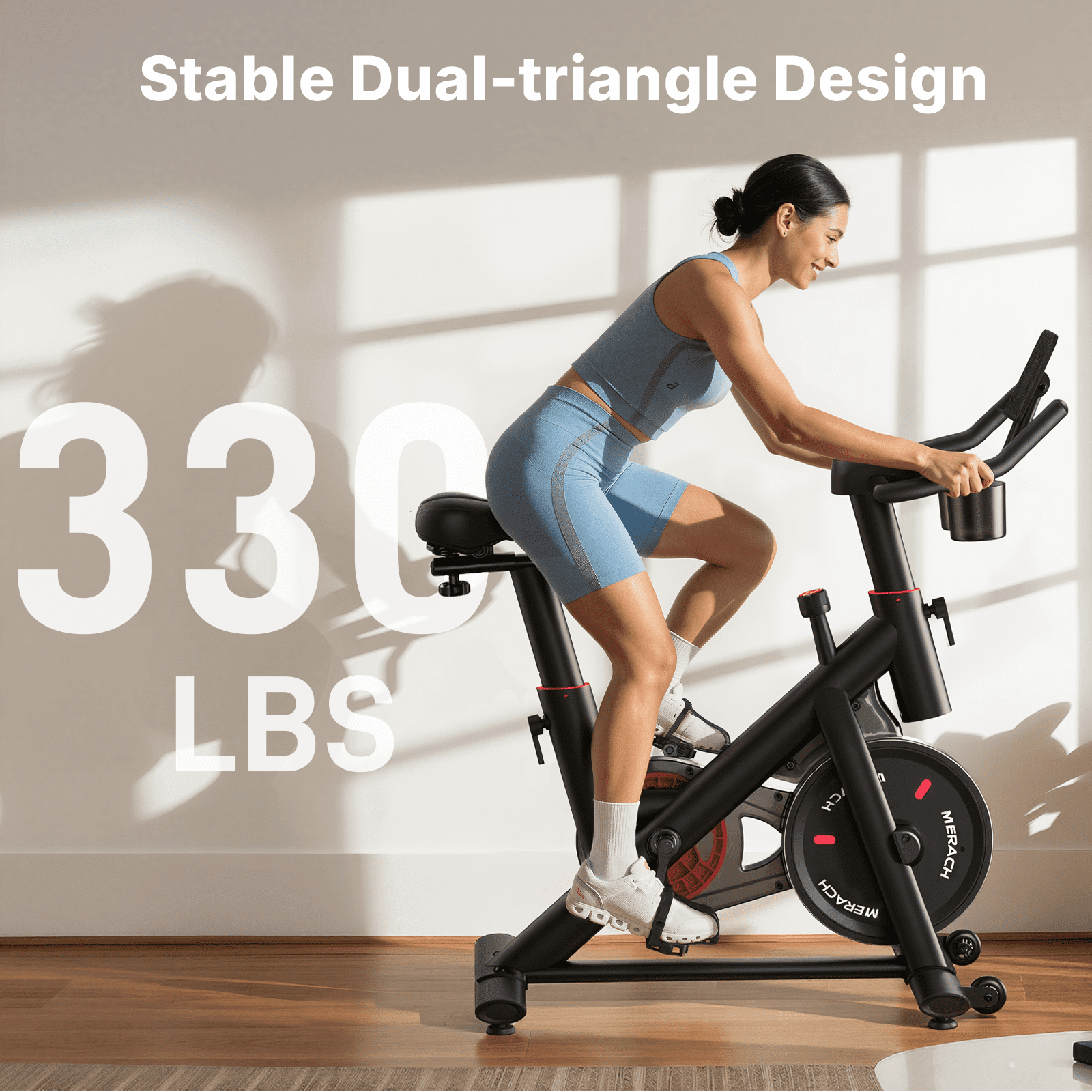MERACH Stationary Exercise bike with Exclusive Free APP, Indoor Cycling Bicycle with 330lbs Weight Capacity, Silent Belt Drive and Comfortable Seat Cushion for Home Cardio Workout 35 Lbs Flywheel