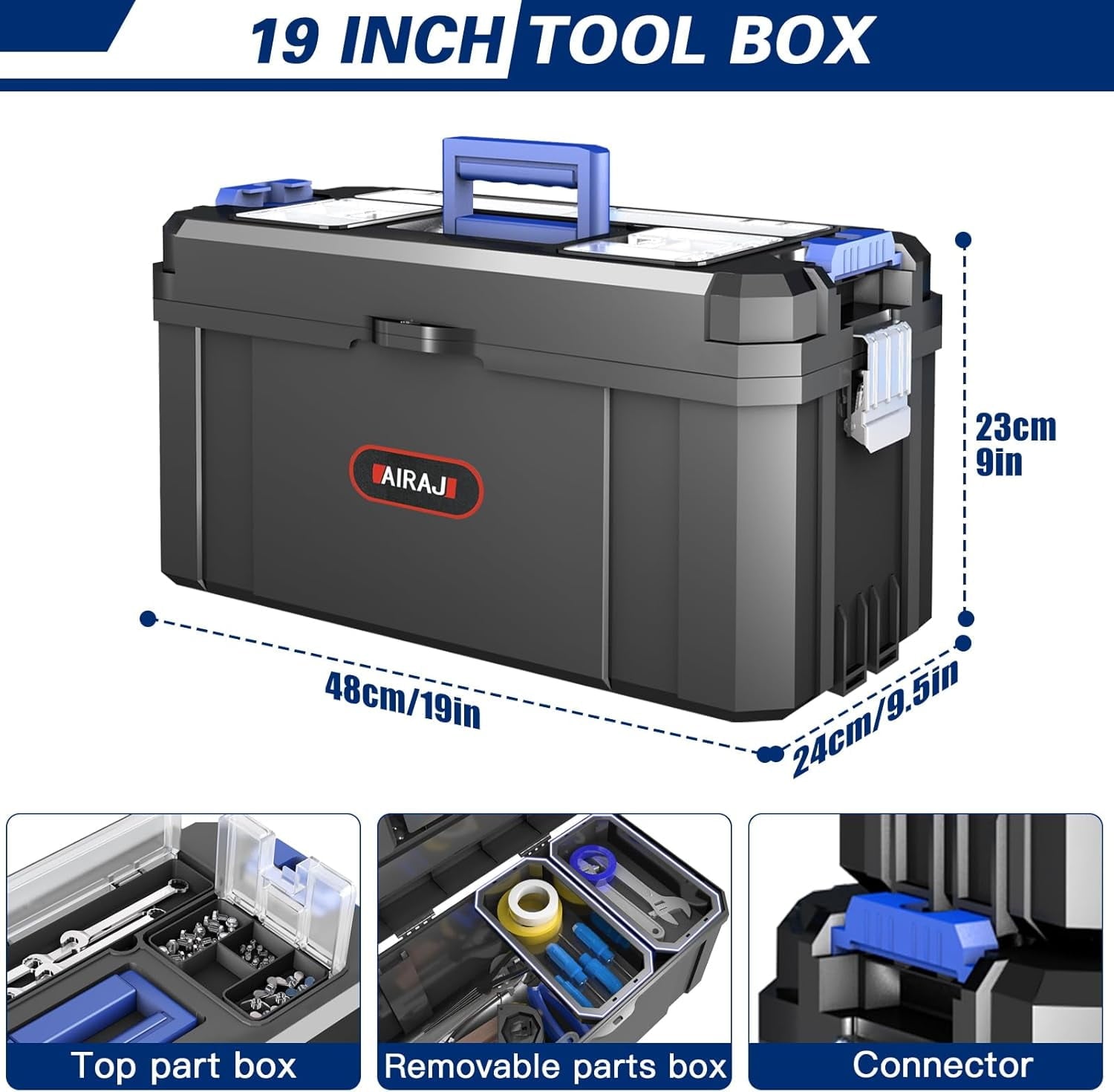 3 IN 1 Rolling Tool Box With Wheels,Stackable Modular Tool Storage Organizer & Removable Small Parts Trays for Garage Workshop Home Storage (17"+19"+21")