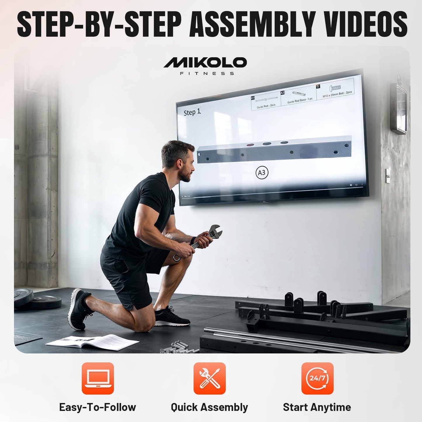 Mikolo Horus Smith Machine & Functional Trainer, 2200LBS Squat Rack with Cable Crossover, 2×2"Uprights (33 Holes), Dual 128LBS Weight Stack, Dual High/Low Cables