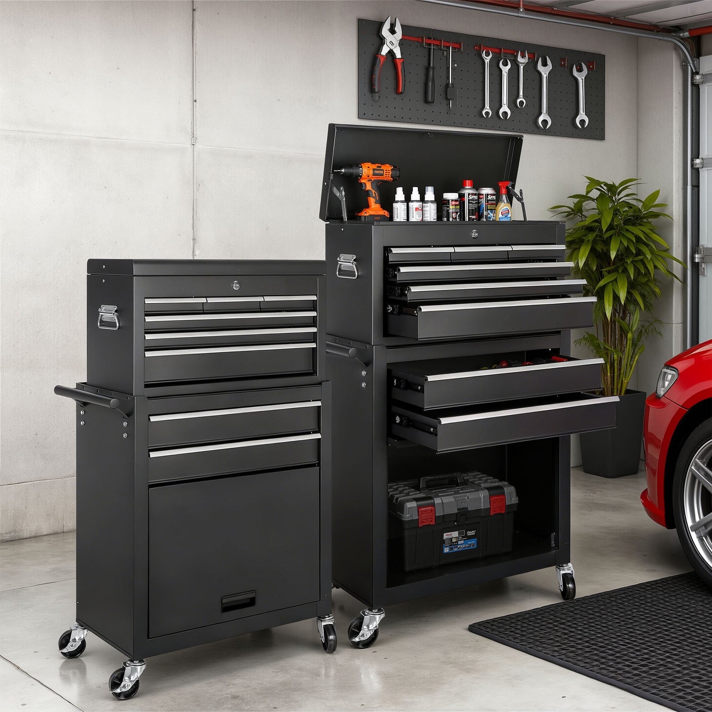 Seizeen 2-IN-1 Tool Chest & Cabinet, Large Capacity 8-Drawer Rolling Tool Box Organizer with Wheels Lockable, Black