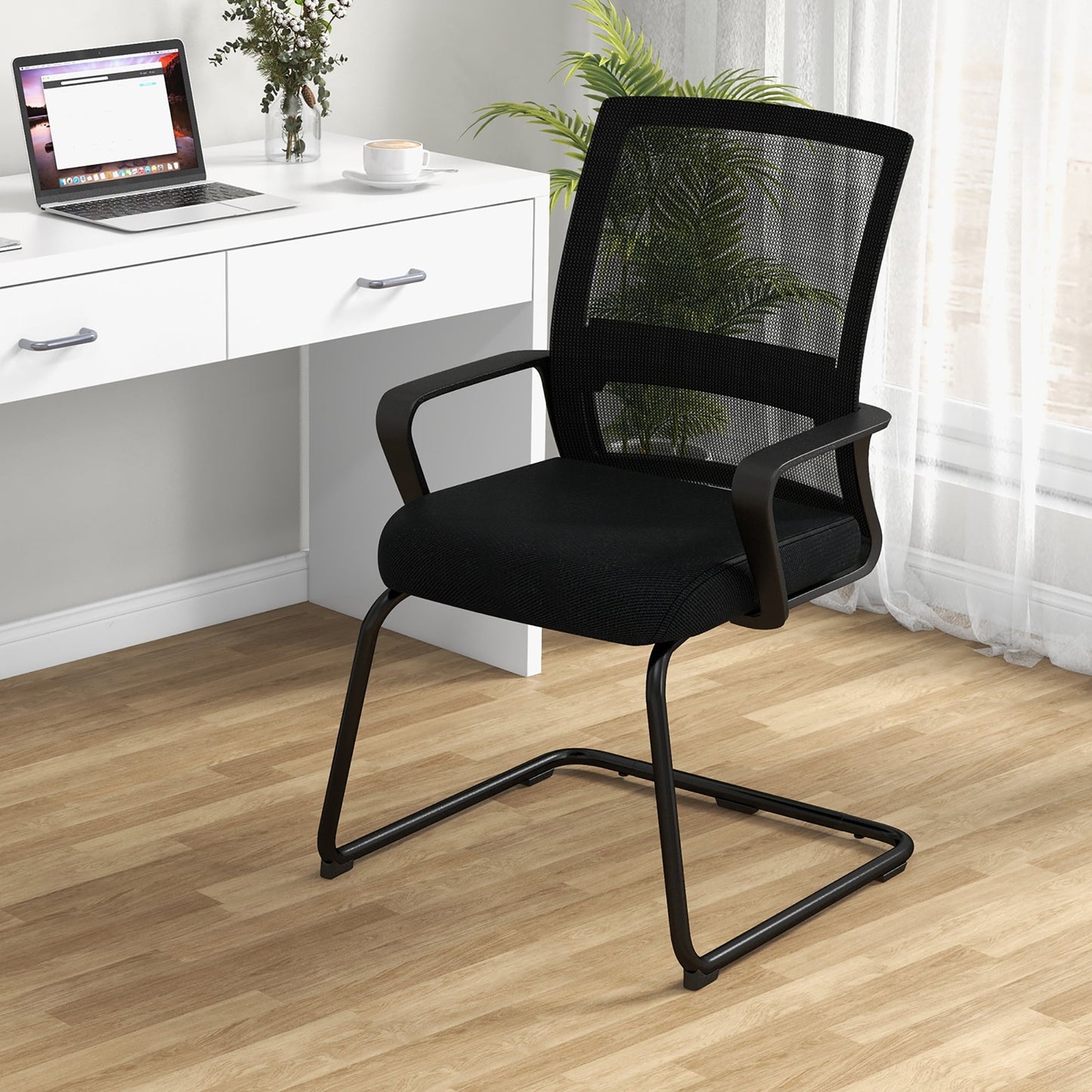 Gymax Office Guest Chair Set of 12 Conference Reception Chair w/ Lumbar Support & Sled Base