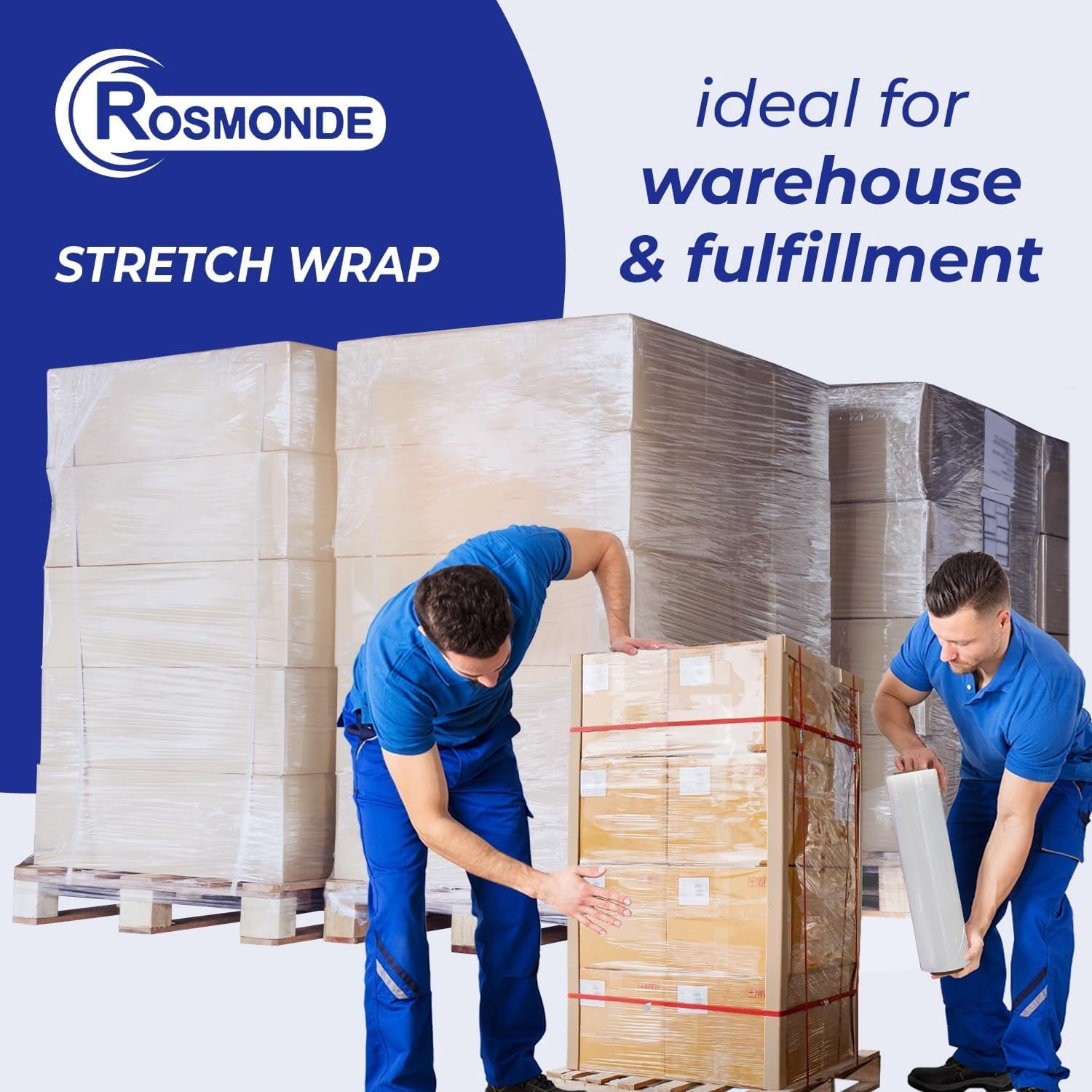 Rosmonde Plastic Stretch Wrap Bulk, 400 Pack, 18 in x 1500 ft, 80 Gauge Thick, 9.4 lbs/Roll, Heavy Duty Shrink Wrap for Moving, Storage & Warehouse Pallet Wrapping