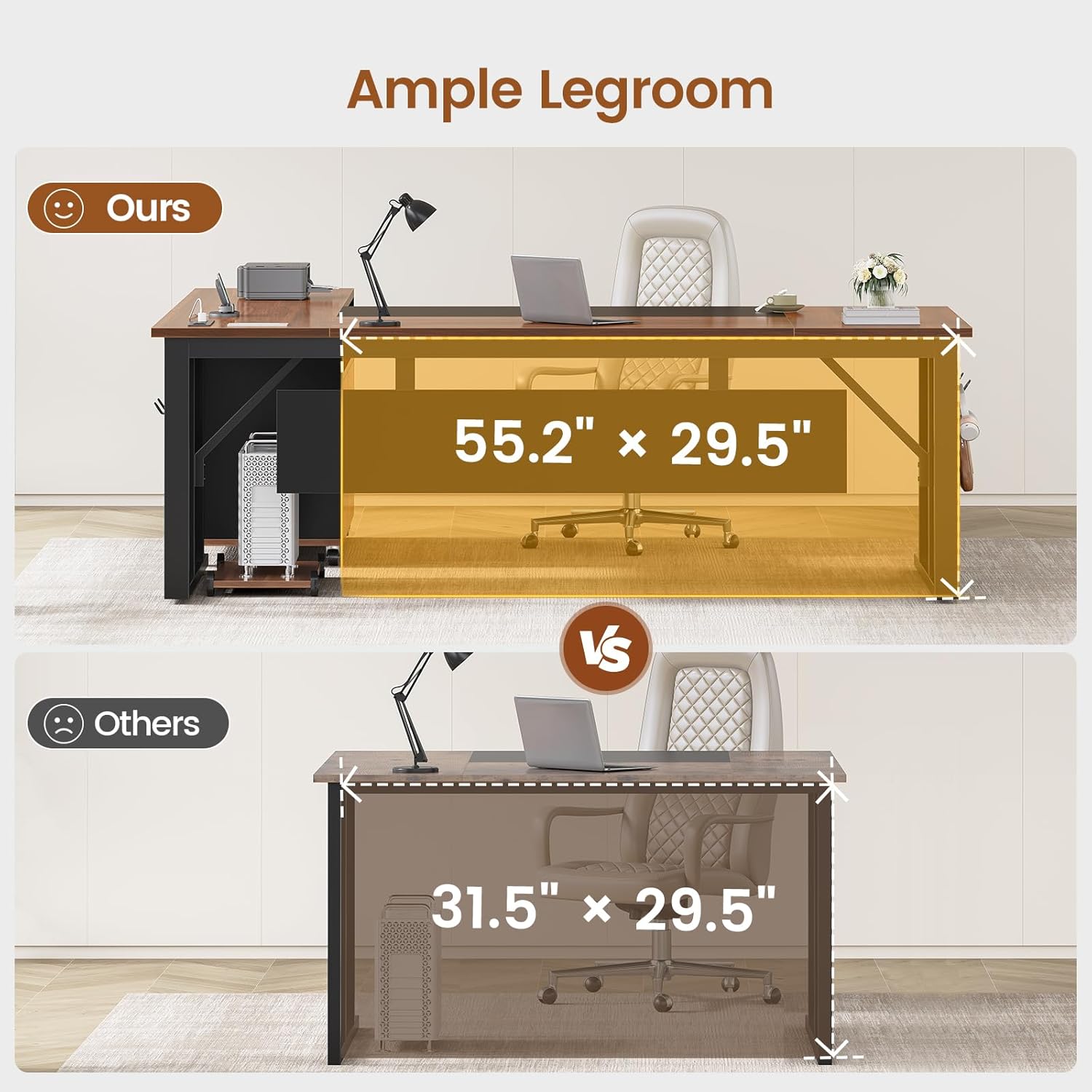 SEDETA 71" Executive Desk with Rolling File Cabinet, Large Office Desk with Drawers, L Shaped Computer Desk with Power Outlets, CPU Stand, Pegboard and Storage Shelves, Walnut