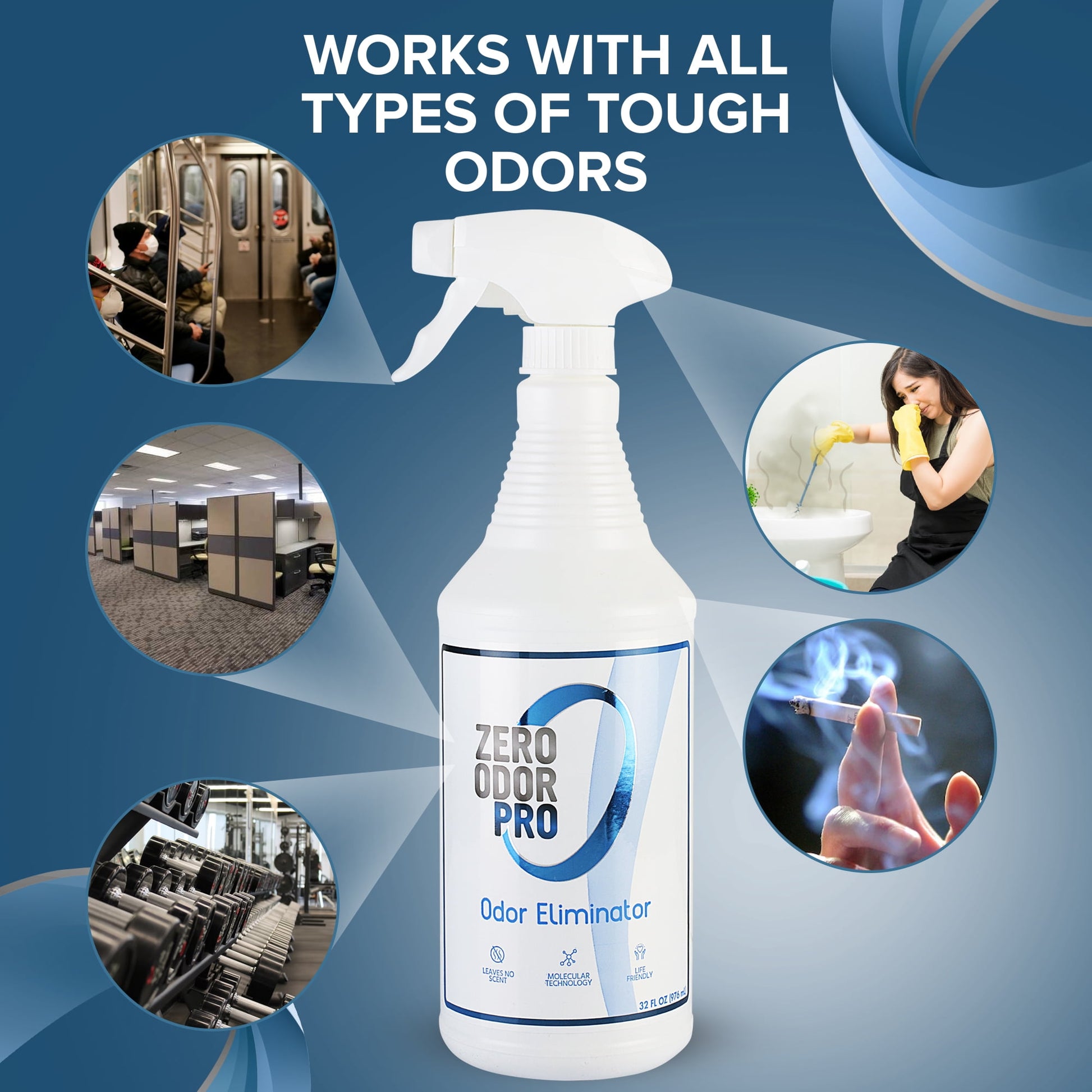 Zero Odor Commercial Odor Eliminator Spray Smell Remover Air & Surface Deodorizer Couch Carpet 32 oz
