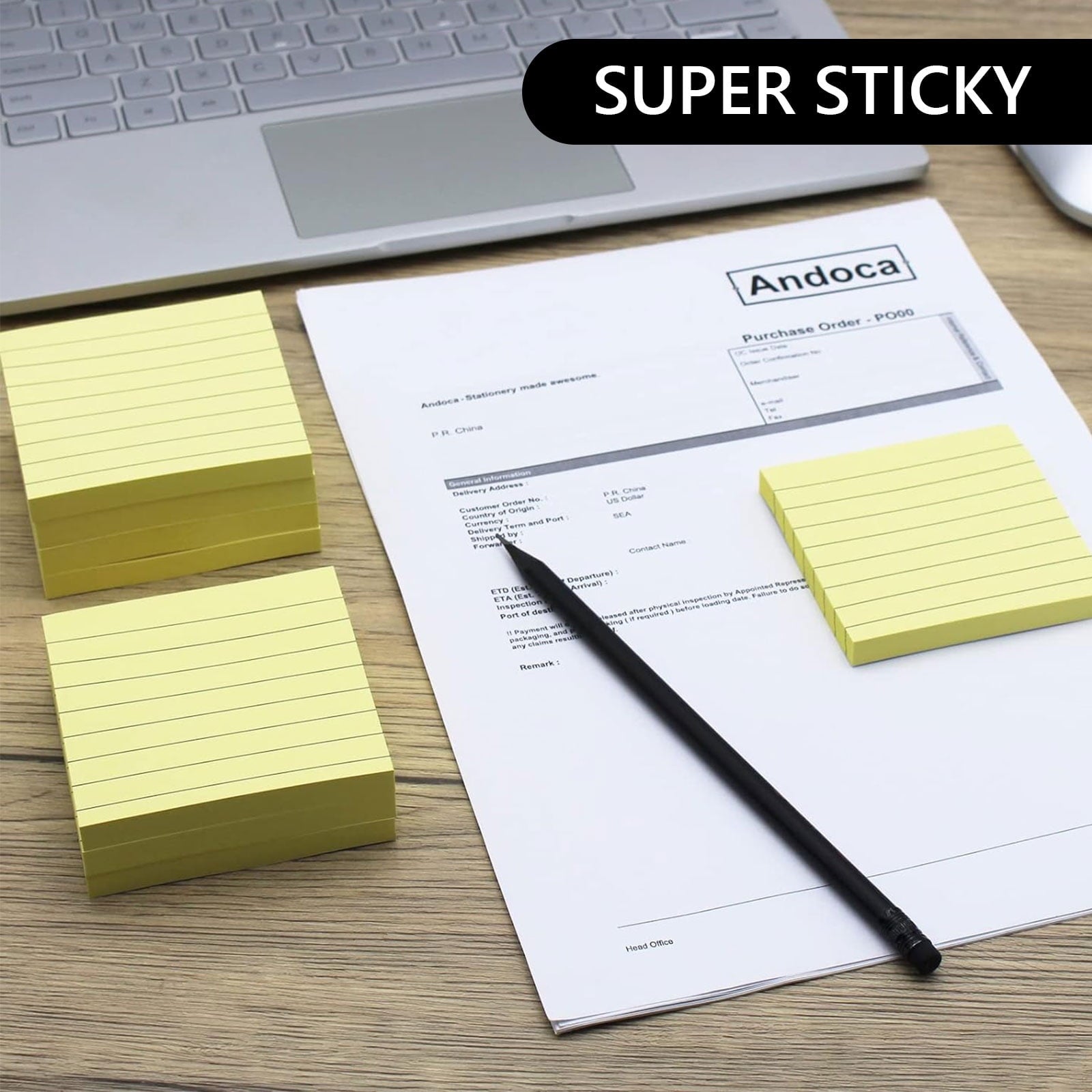 Tripumer 8 Pack Yellow Lined Sticky Notes Ruled Self Sticky Note 3 x 3 in 82 Sheets Each Pad Self-Adhesive Notepads Bulk