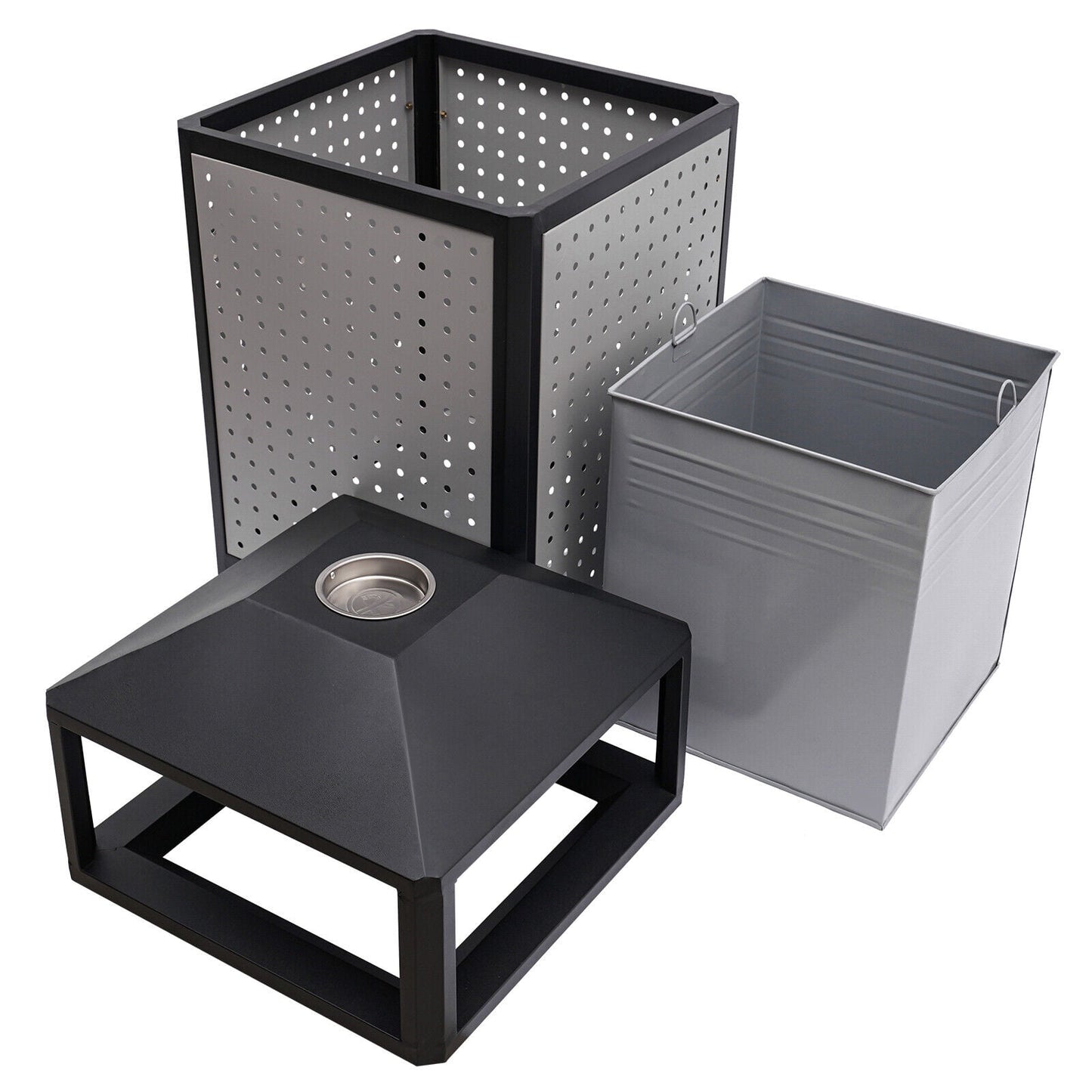 38-Gallon Outdoor Trash Can with Build-in Ashtray Industrial Waste Trash Can Waste Container Stainless Steel Industrial Durable Trash Can
