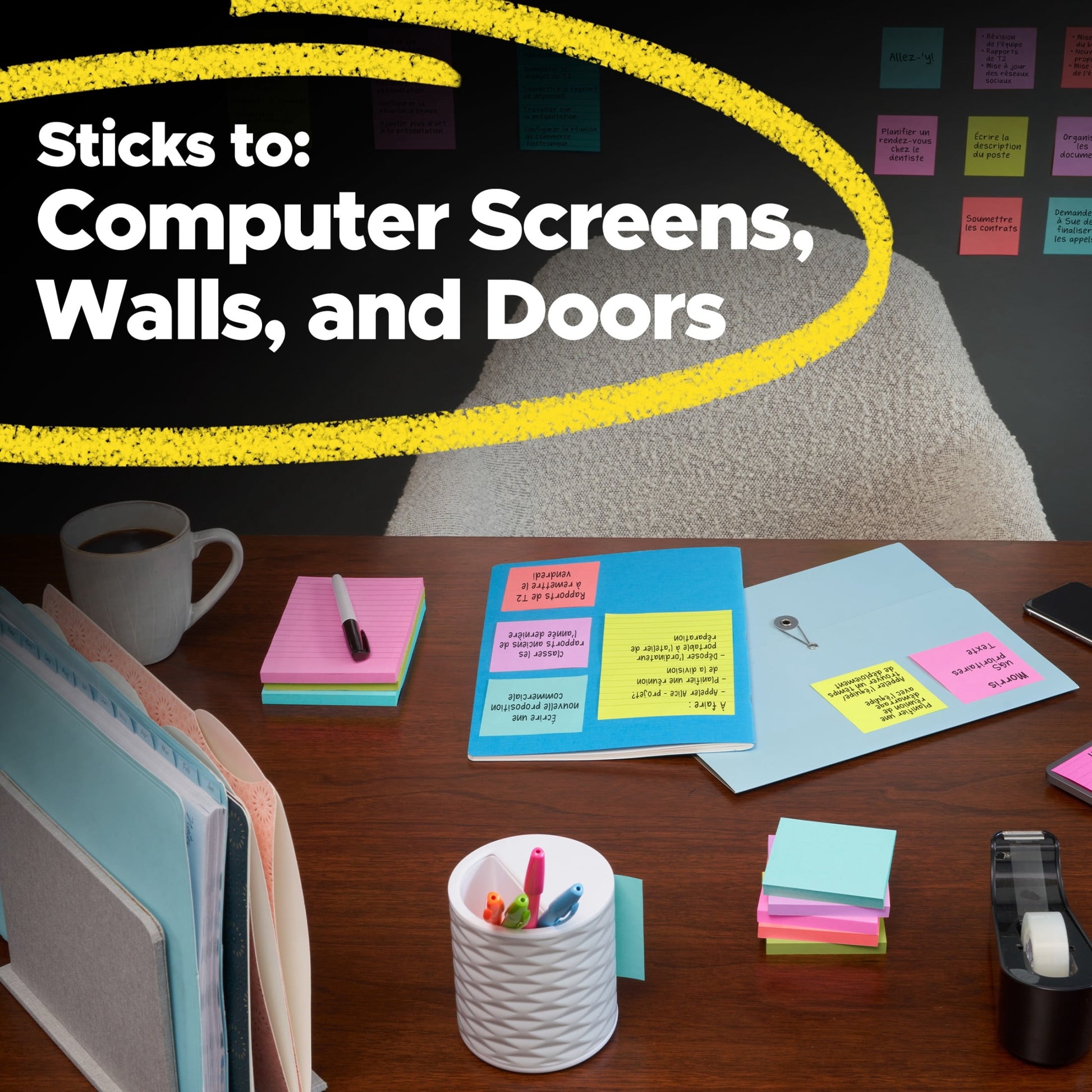 Post-it Super Sticky Notes, 3 in. x 3 in., Supernova Neons, 24 Pads
