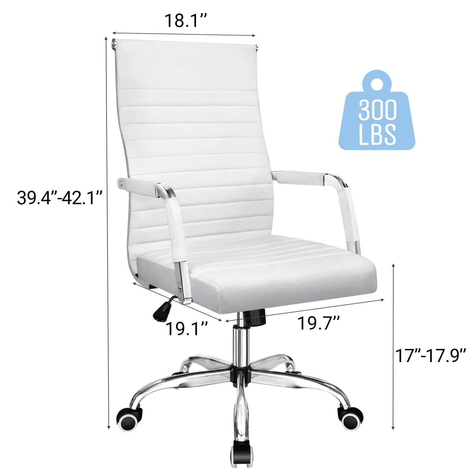 Furmax Ribbed Executive Chair with Swivel & Lumbar Support, 300 lb. Capacity, White