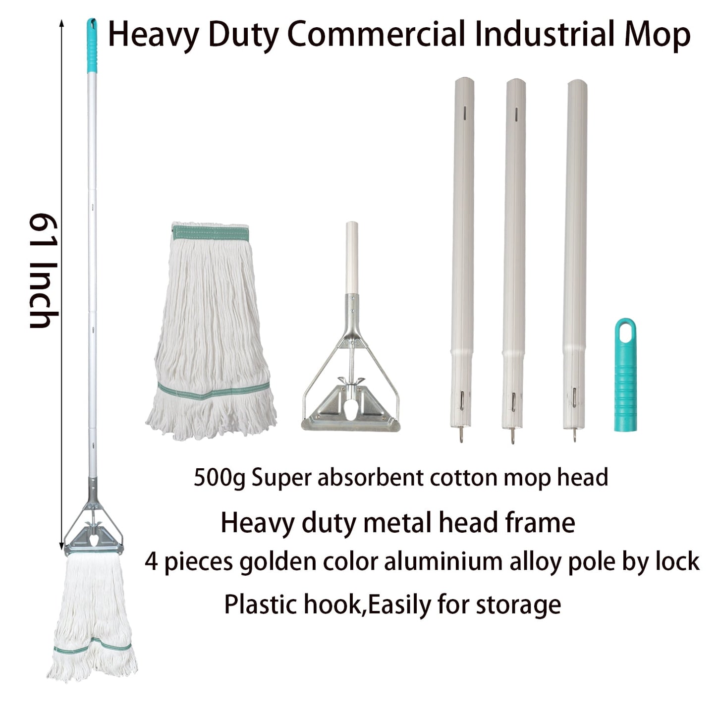 Midoneat Loop-end String Mop with Extra Mop Head ,Heavy Duty Cotton Wet Mop,Commercial Industrial Grade Mop for Floor Cleaning