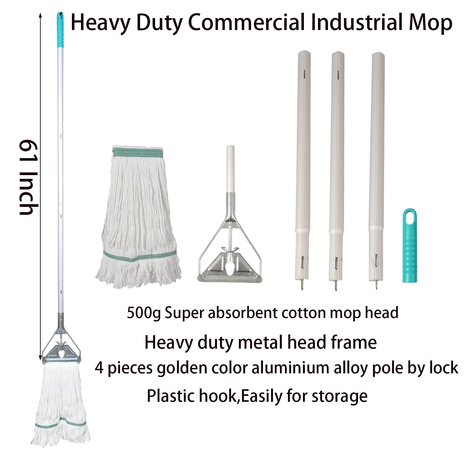 Midoneat Loop-end String Mop with Extra Mop Head ,Heavy Duty Cotton Wet Mop,Commercial Industrial Grade Mop for Floor Cleaning