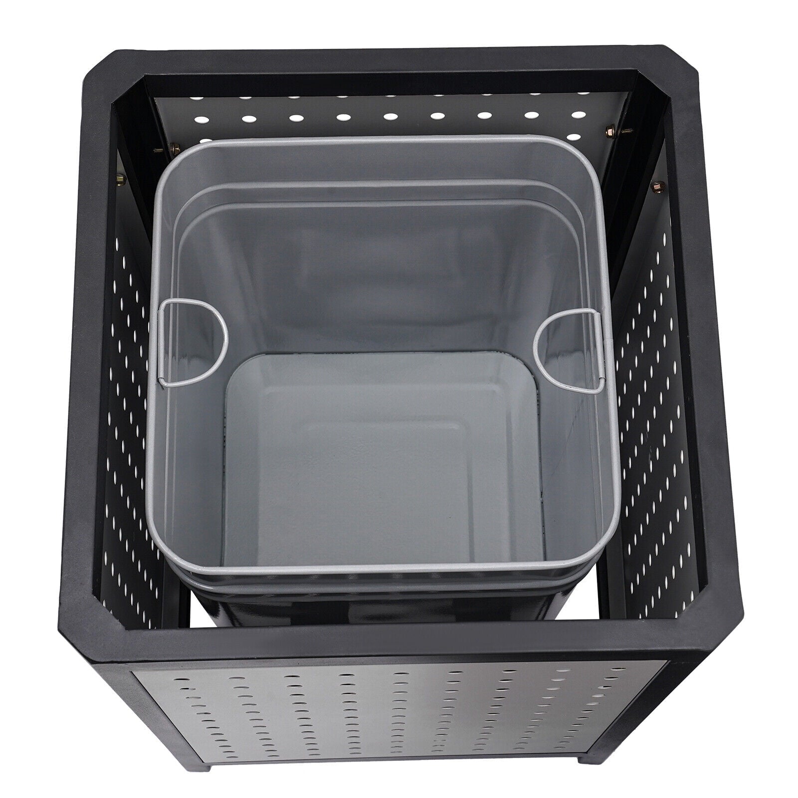 Industrial 15 Gallon Trash Can, Commercial Outdoor Waste Container Galvanized Steel Garbage Can for Indoor Outdoor Use, Grey Trash Receptacle Garbage Enclosure with Ashtray for Kitchen