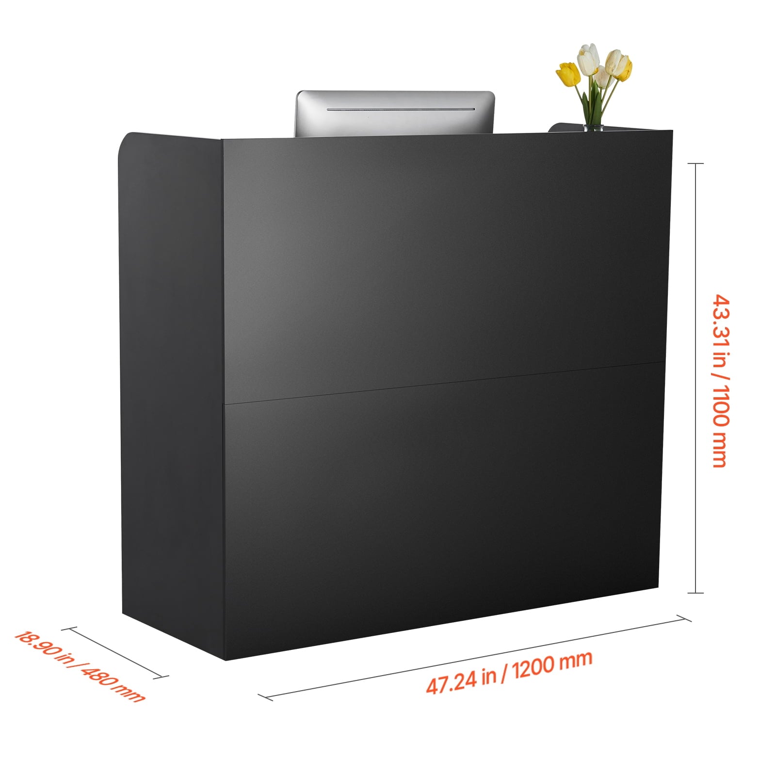 VEVOR Reception Desk, 47 Inch Rectangular Front Counter Table, Office Reception Counter with Lockable Drawer and Storage Cabinet, for Checkout, Lobby, Beauty Salon and Office, Black