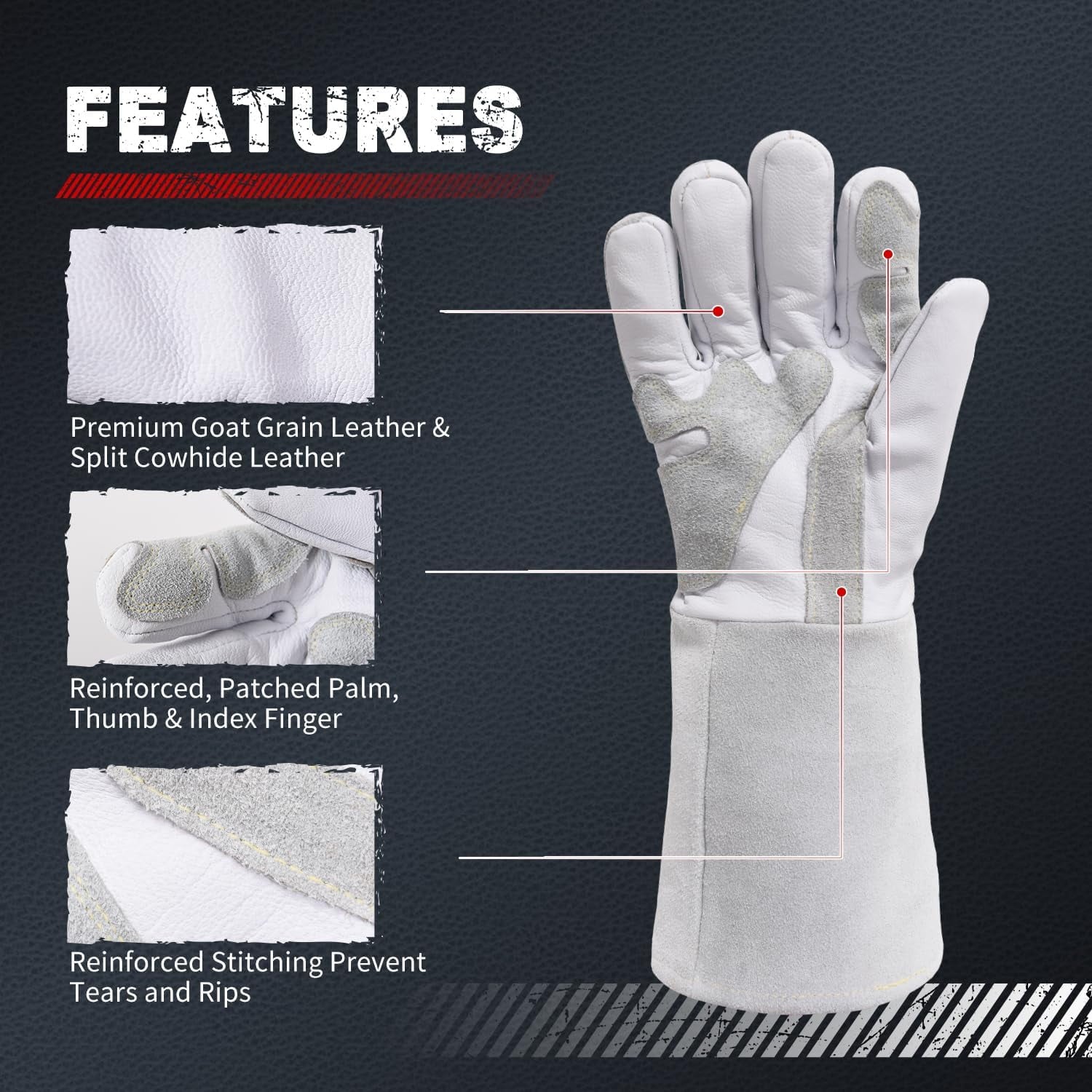 Cowhide Leather Protective Stick Welding Steel Fabrication Gloves,14 Inch Large