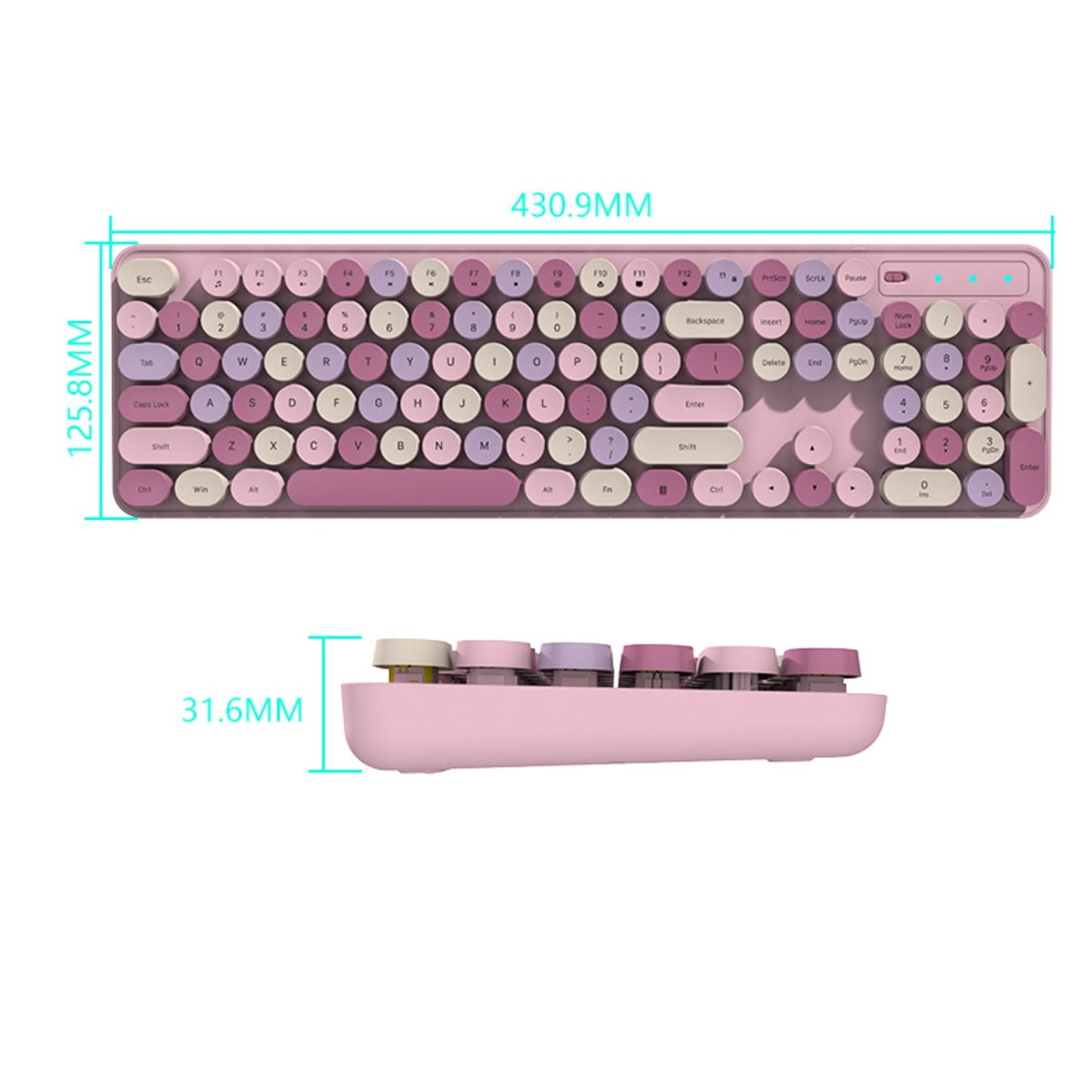 105 Keys Wireless Keyboard and Mouse Set, 2.4G Ergonomic Retro Round Keycaps, Silent Click, 6-Button Mouse, 3-Level DPI, Foldable Stand, Non-Slip, for PC/Laptop