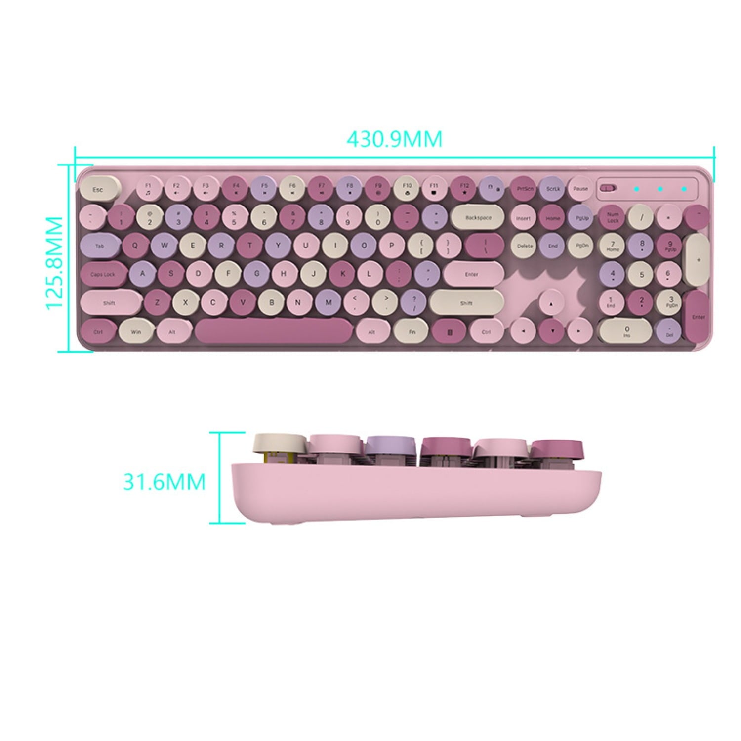 105 Keys Wireless Keyboard and Mouse Set, 2.4G Ergonomic Retro Round Keycaps, Silent Click, 6-Button Mouse, 3-Level DPI, Foldable Stand, Non-Slip, for PC/Laptop