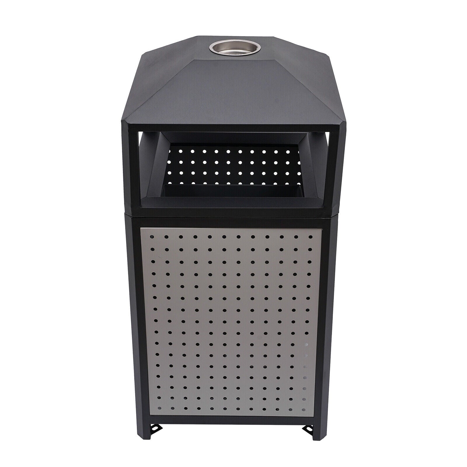 38-Gallon Outdoor Trash Can with Build-in Ashtray Industrial Waste Trash Can Waste Container Stainless Steel Industrial Durable Trash Can