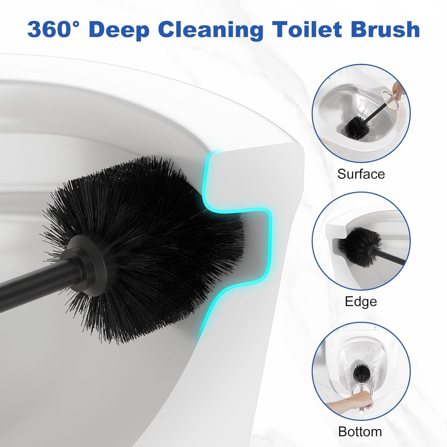 Black Toilet Brush and Holder，Extra Long Handled Black Toilet Brush for Bathroom，Stainless Steel Heavy Duty Toilet Bowl Brush,Deep Cleaning Modern Toilet Cleaner Brush -Space Saving