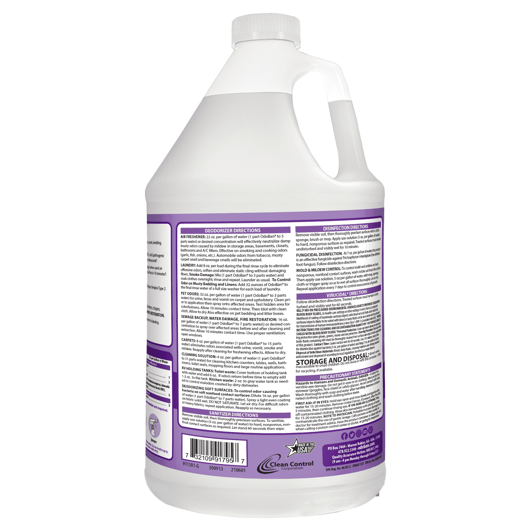 OdoBan Multipurpose Cleaner Concentrate, 2 Gal, Lavender Scent - Odor Eliminator, Disinfectant, Flood Fire Water Damage Restoration