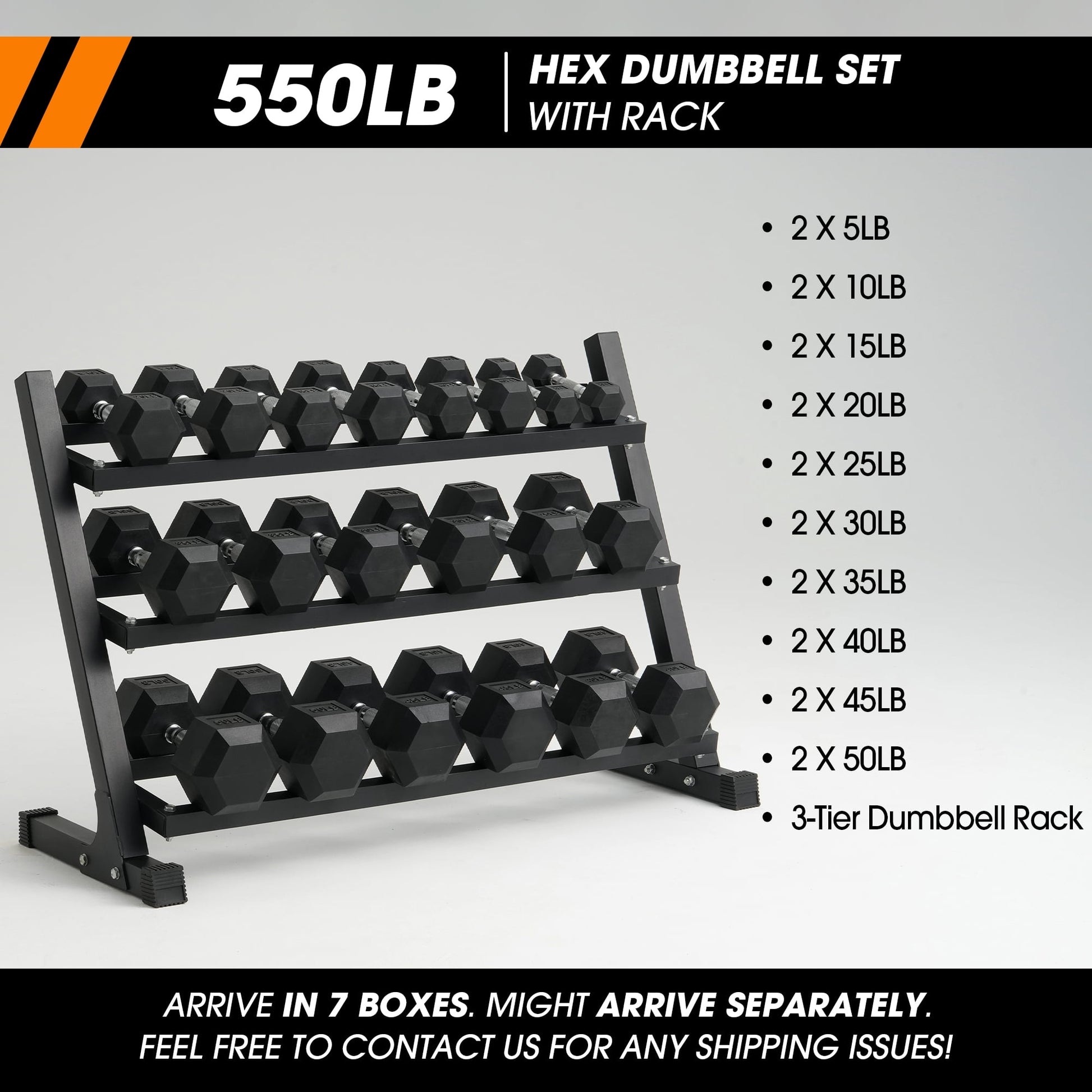 Mikolo Rubber Hex Dumbbell Set with Racks, Options in 550lbs, Strength Training Weight Set Home Gym