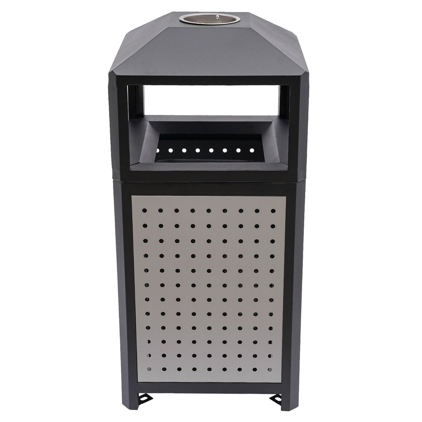 Industrial 15 Gallon Trash Can, Commercial Outdoor Waste Container Galvanized Steel Garbage Can for Indoor Outdoor Use, Grey Trash Receptacle Garbage Enclosure with Ashtray for Kitchen