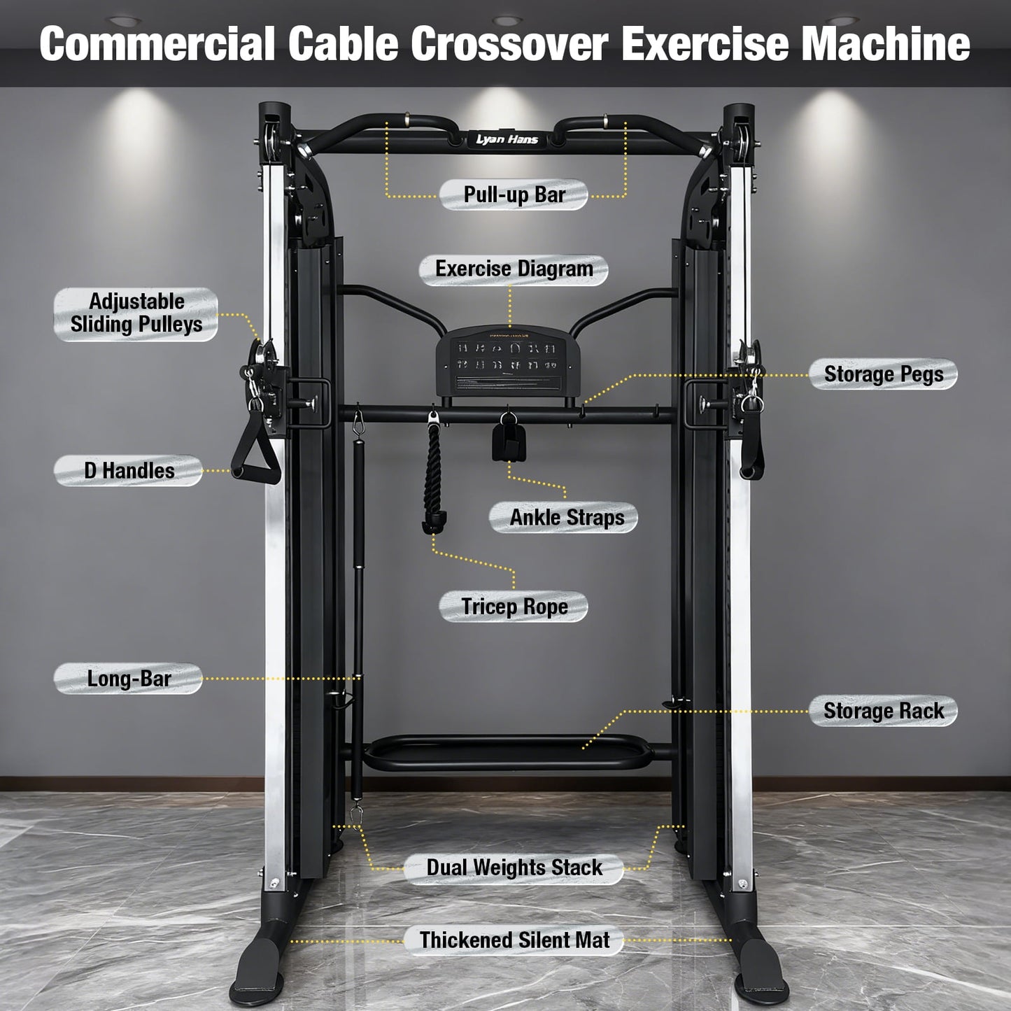 Commercial Functional Trainer Cable Machine, Multifunctional Cable Crossover Exercise Machine, All in One Home Gym System, Compact Fitness Equipment Set, Workout Weight Machine for Strength Training
