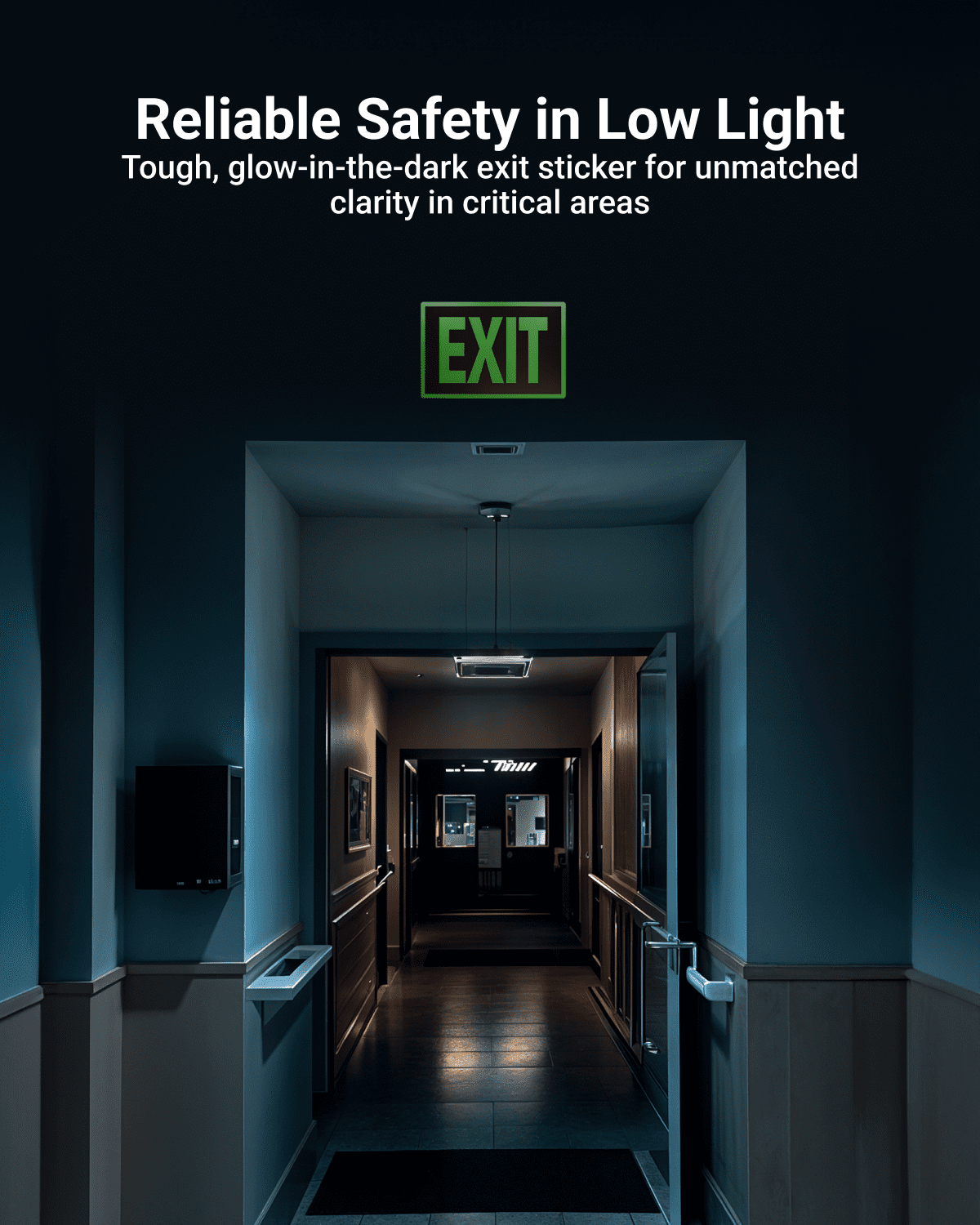 Sunco 6 Pack Photoluminescent Exit Signs, Glow In The Dark Emergency Sign, Non-Electrical, Adhesive Backing, Fade Resistant, Waterproof, Tear Resistant, Up to 50FT Visibility.