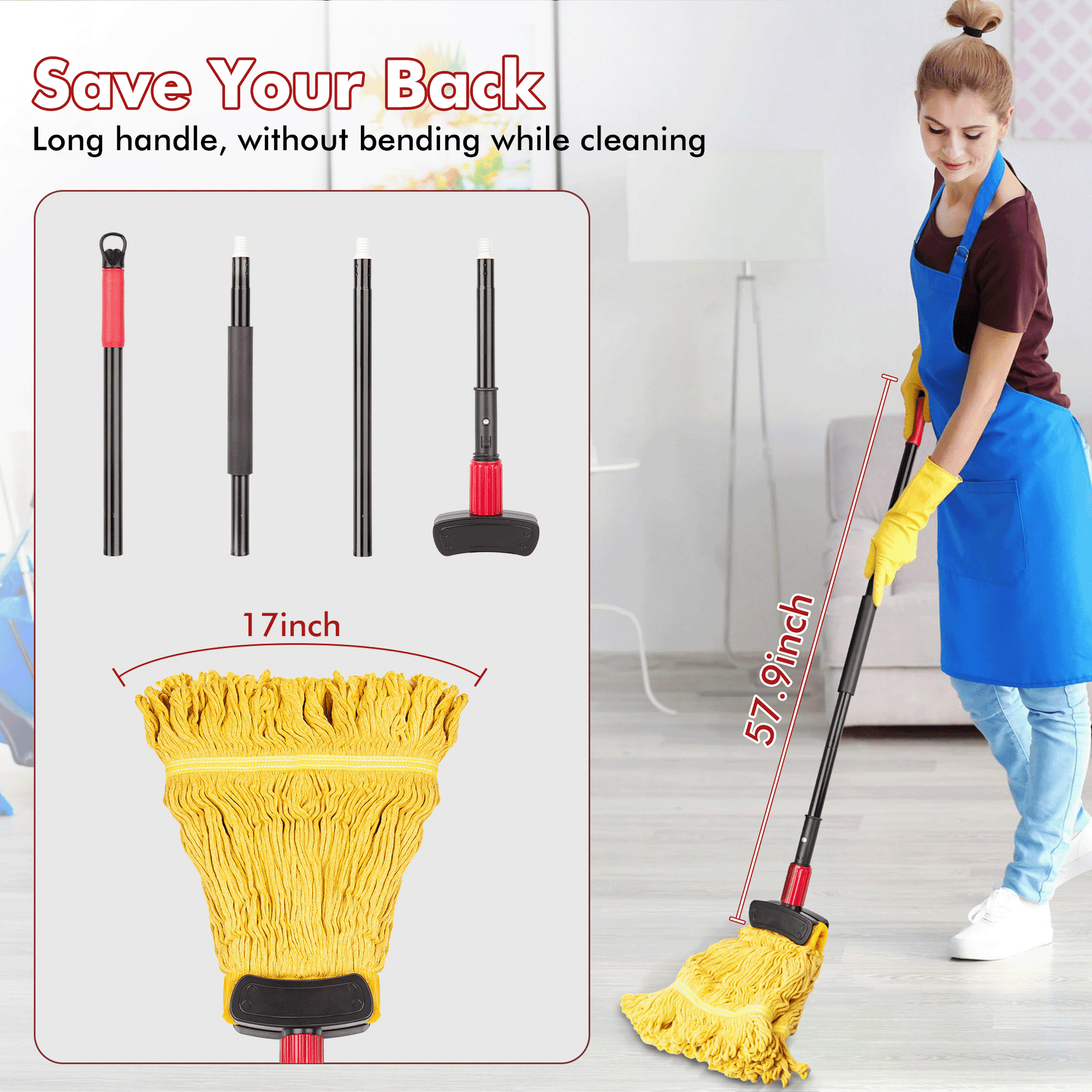 SUGARDAY Commercial Mop for floors Looped-End String Wet Heavy Duty Industrial Wet Mop