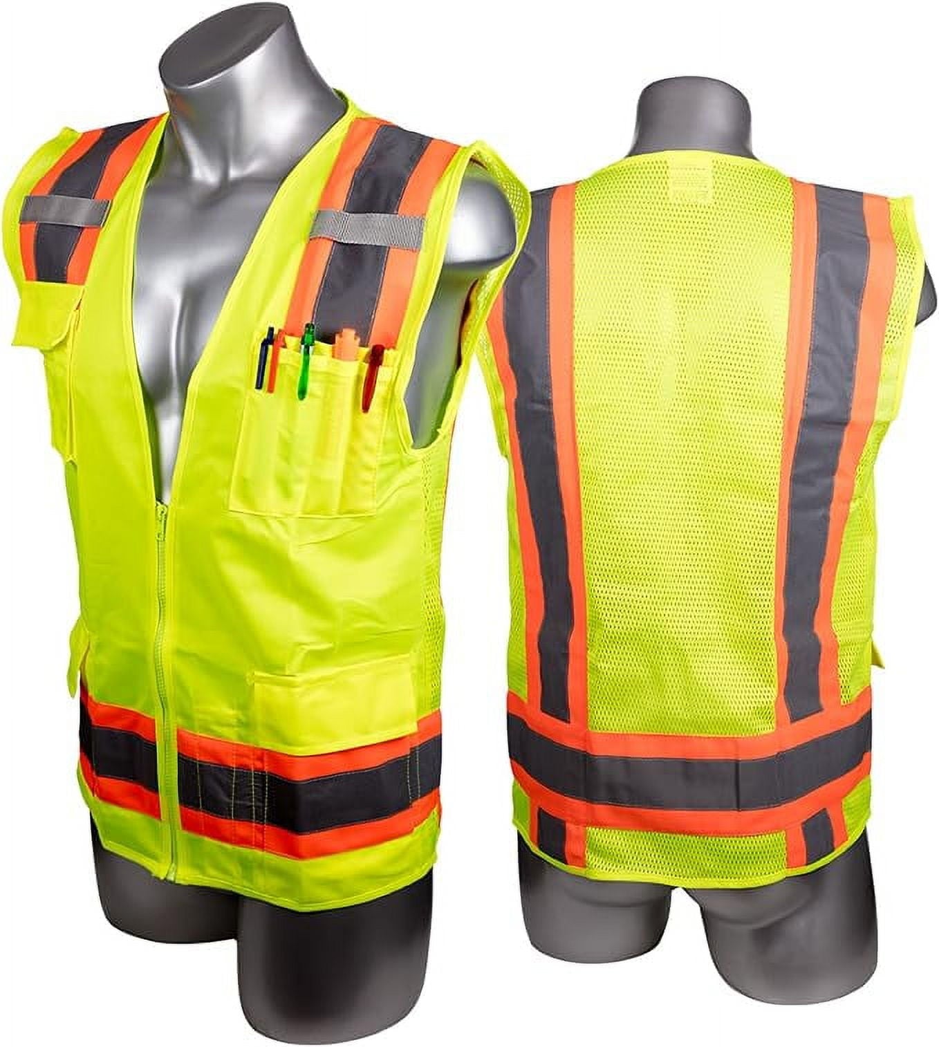 Malta Dynamics High Vis Yellow Safety Surveyor Vest, OSHA/ANSI Compliant, Large, 50 Pack