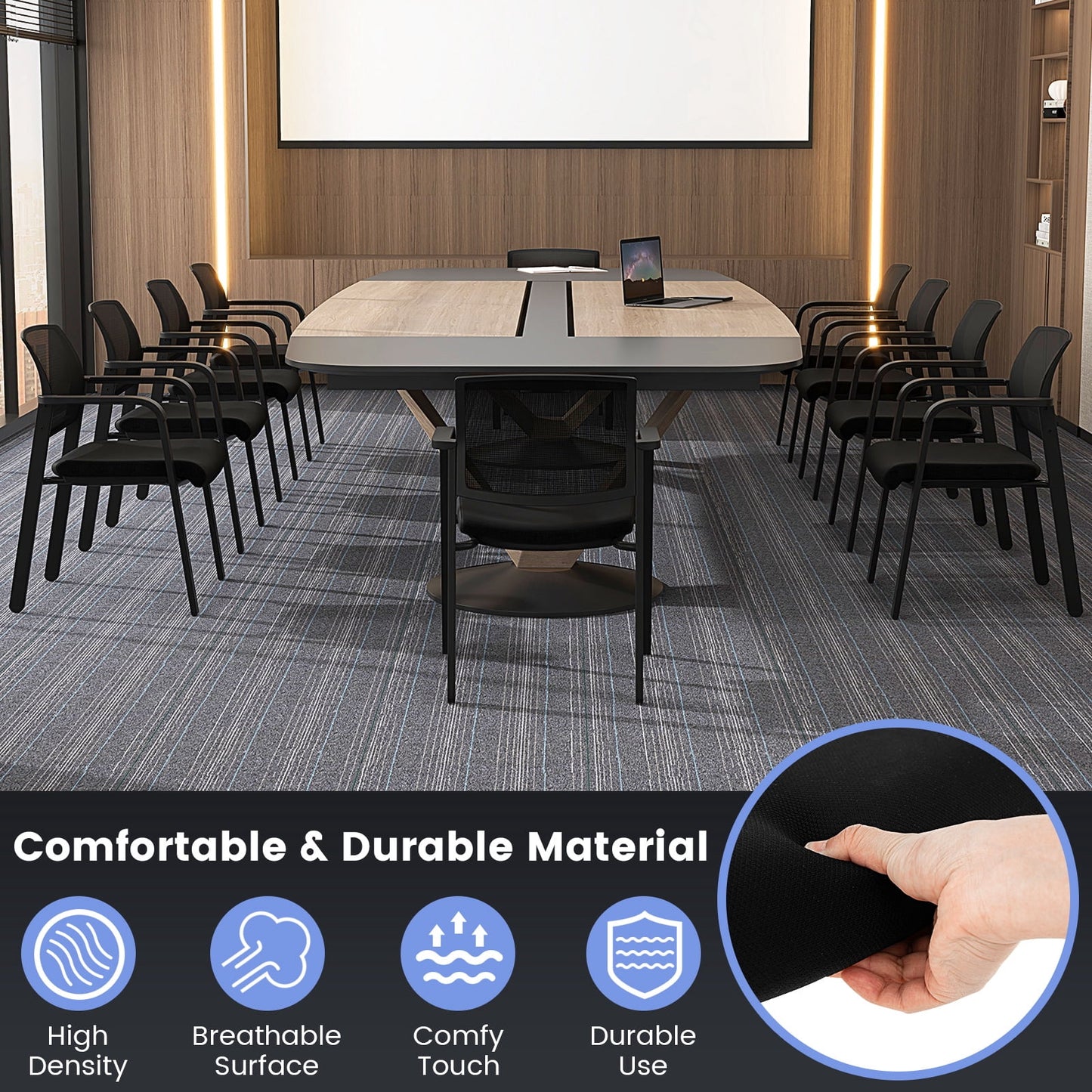 Gymax 8-Pack Office Conference Chair Set Mesh Guest Reception Stack Chairs w/ Caster Wheels