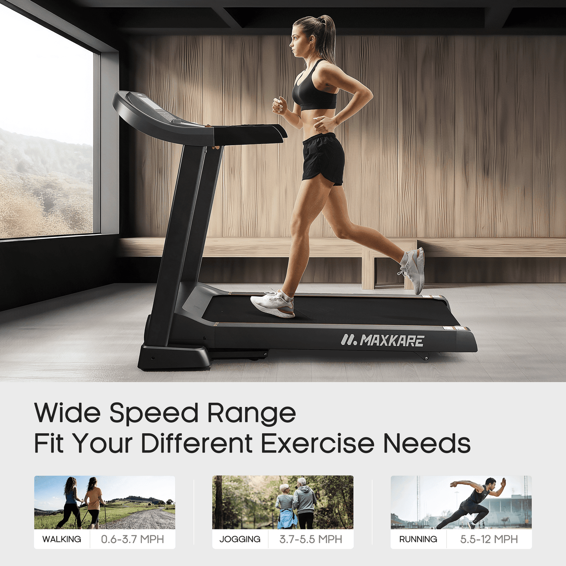 MaxKare 20" Folding Treadmill 300lbs with 15 Level Auto Incline, 3.5HP, 12MPH, Portable Foldable Treadmill with Bluetooth/Zwift App Compatible