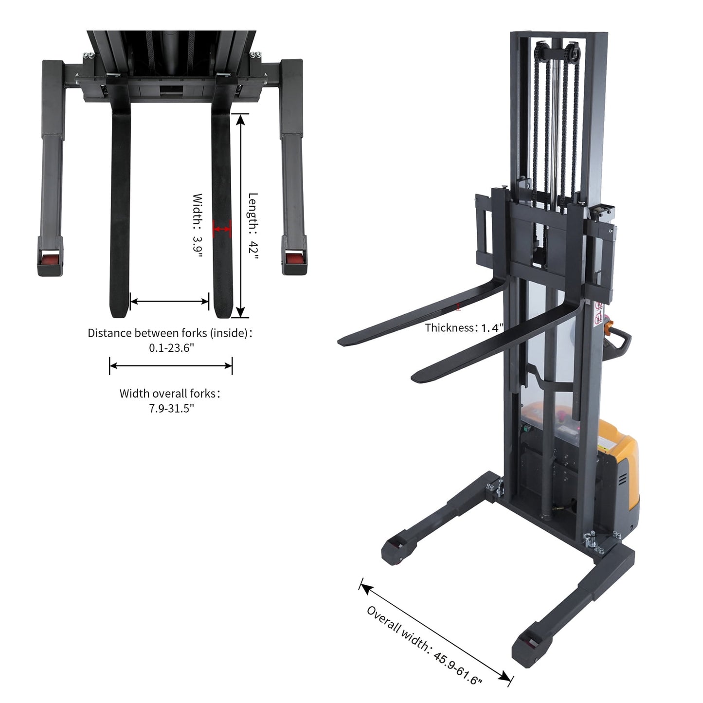 APOLLOLIFT 3300lbs Full Electric Pallet Stacker 118" Lifting Height Walkie Forklift
