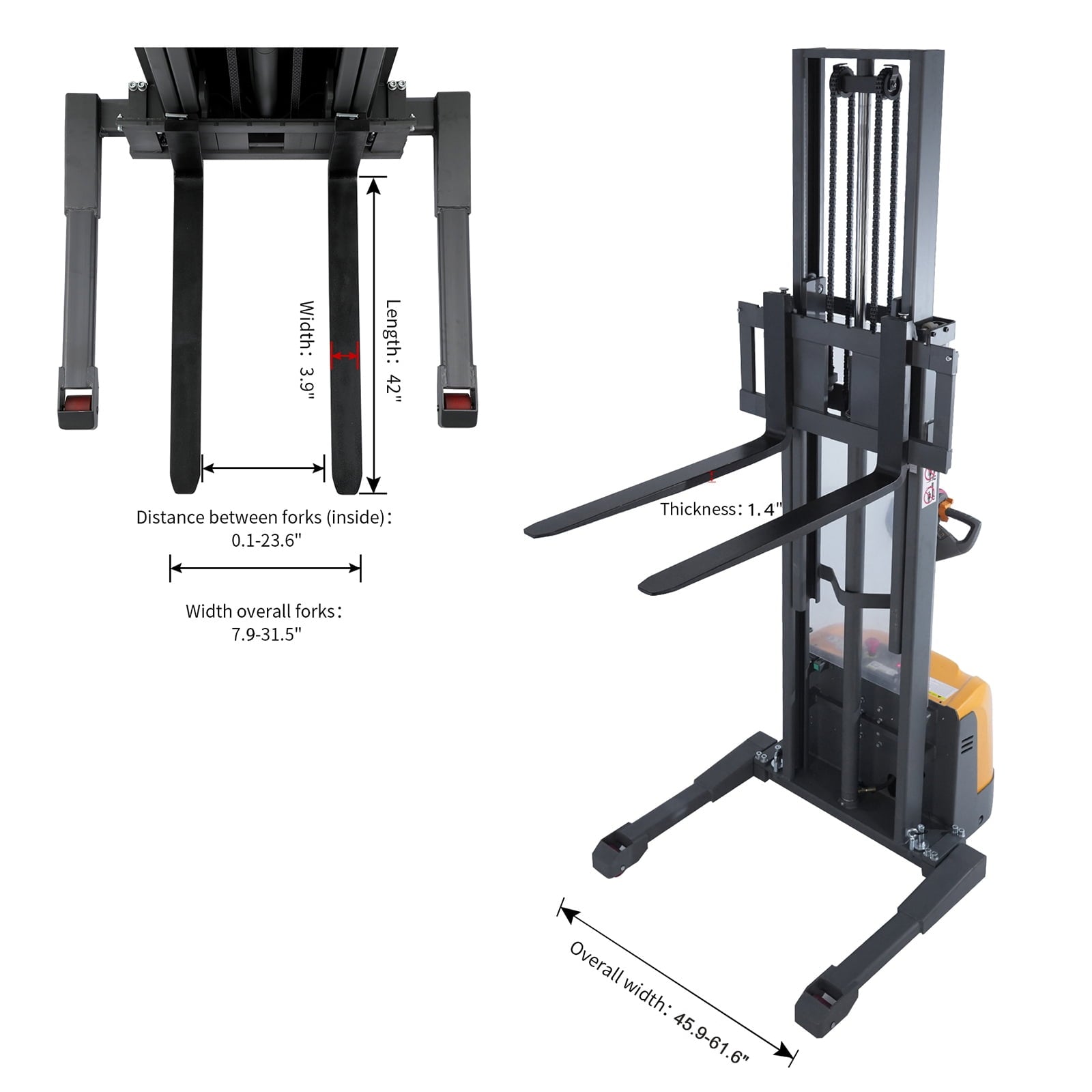 APOLLOLIFT 3300lbs Full Electric Pallet Stacker 118" Lifting Height Walkie Forklift