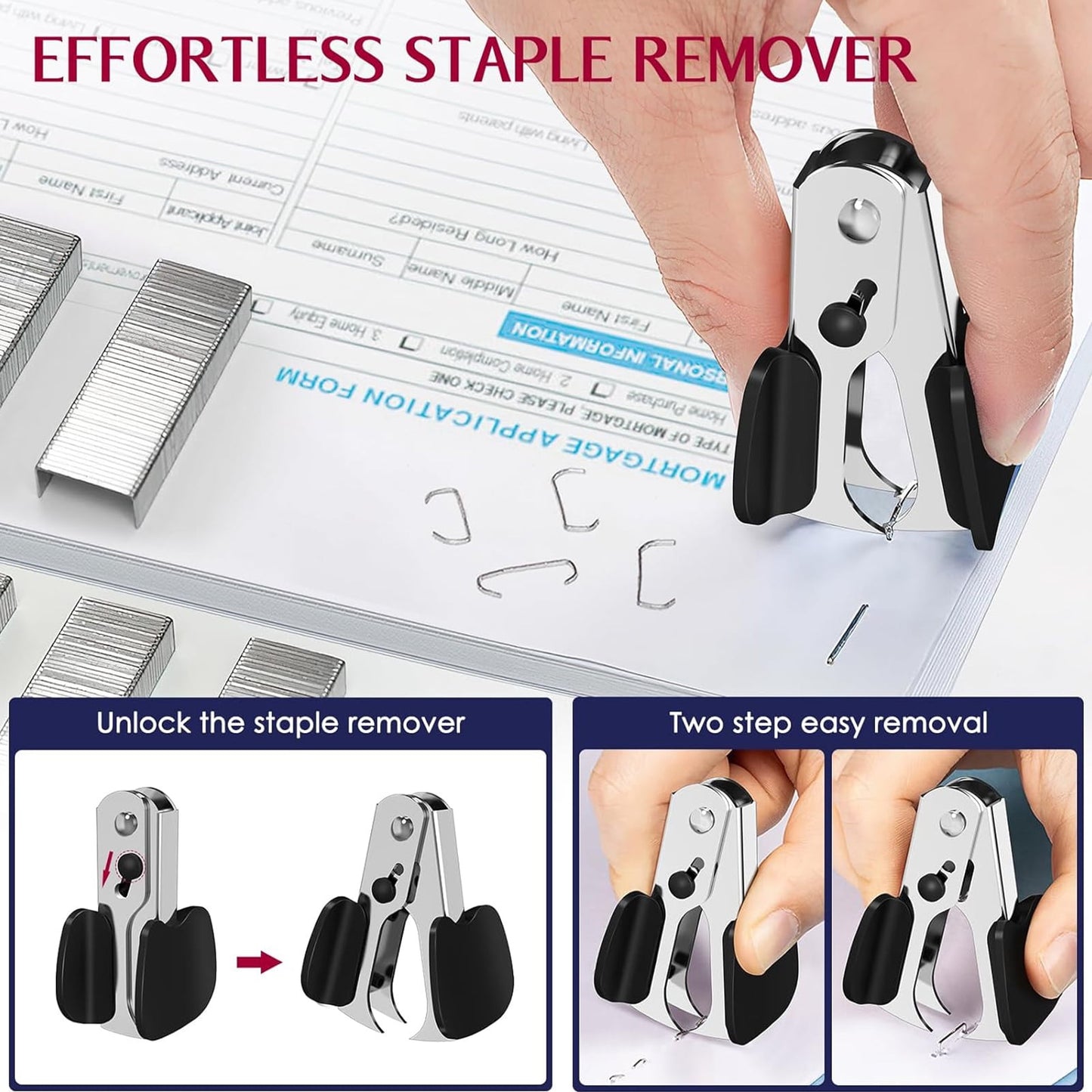 BAODELI Heavy Duty Metal Stapler, 50-Sheet Capacity, Includes Staples & Remover, Black, Full Strip for Office Desk
