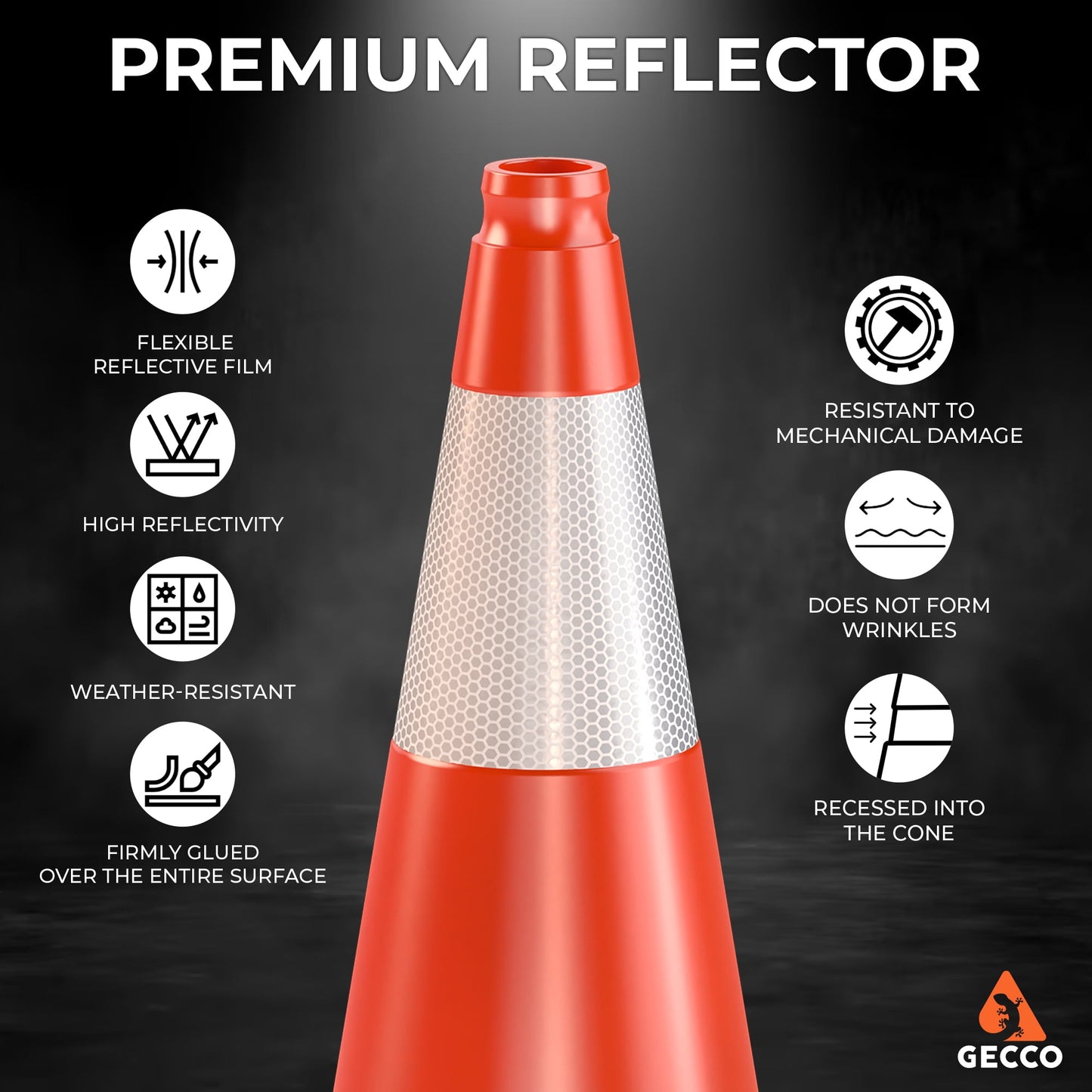 GECCO™ (640 Cones per Pallet) 18 Inch 3.3 Lb Orange Traffic Cones in Bulk | PVC Plastic & Black Base - [PRO SERIES]