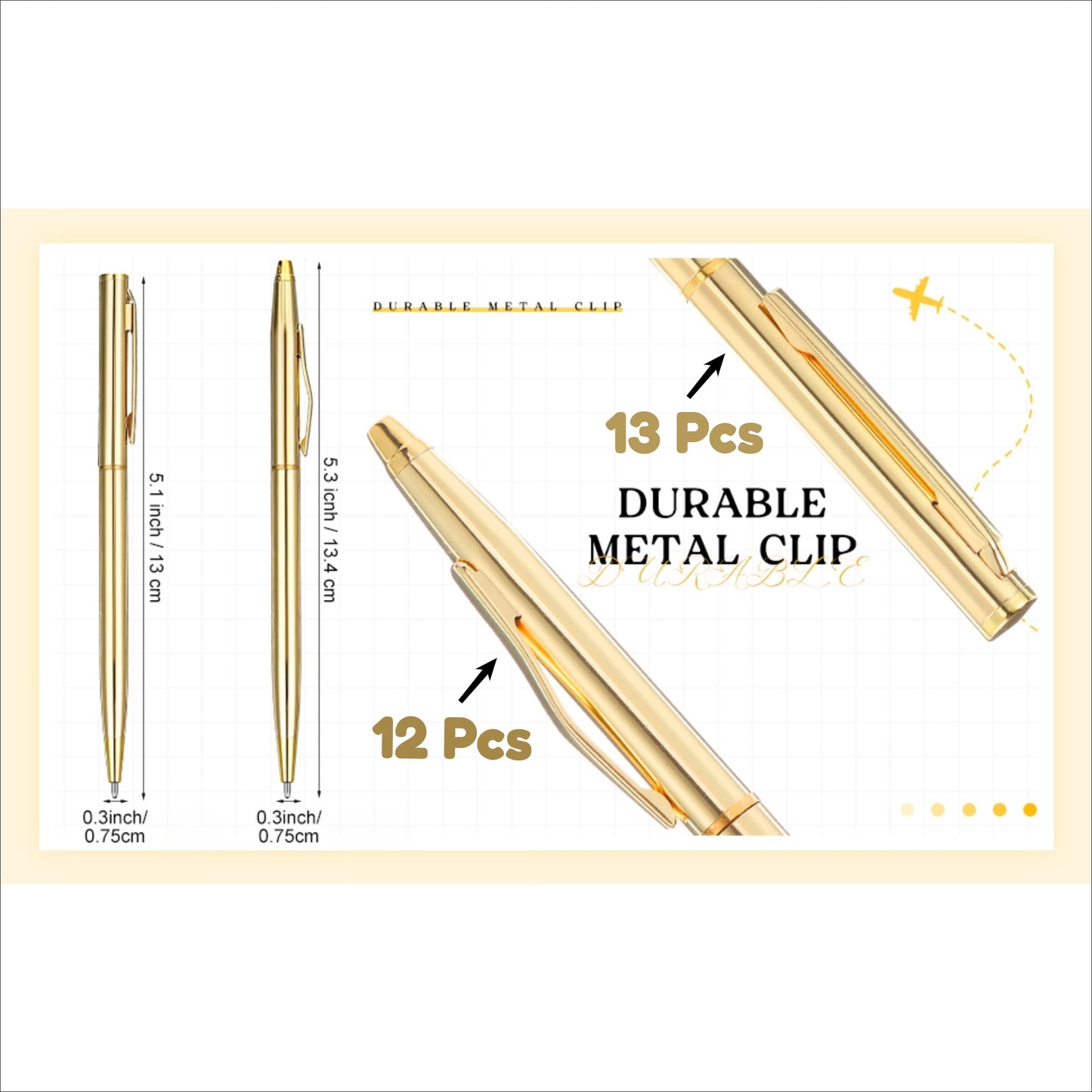Qianfeng 25 Pack Bulk Gold Pens (2 Styles) Retractable Ballpoint Pens with Black Ink, 1.0mm Tip, Ideal for Wedding Favors and Office Business Use