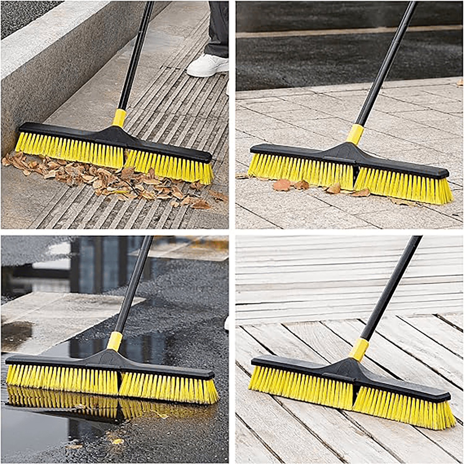 Yocada Heavy Duty Push Broom Brush 24" Wide with 65.3" Iron Pole for Outdoor Indoor Cleaning, Yellow