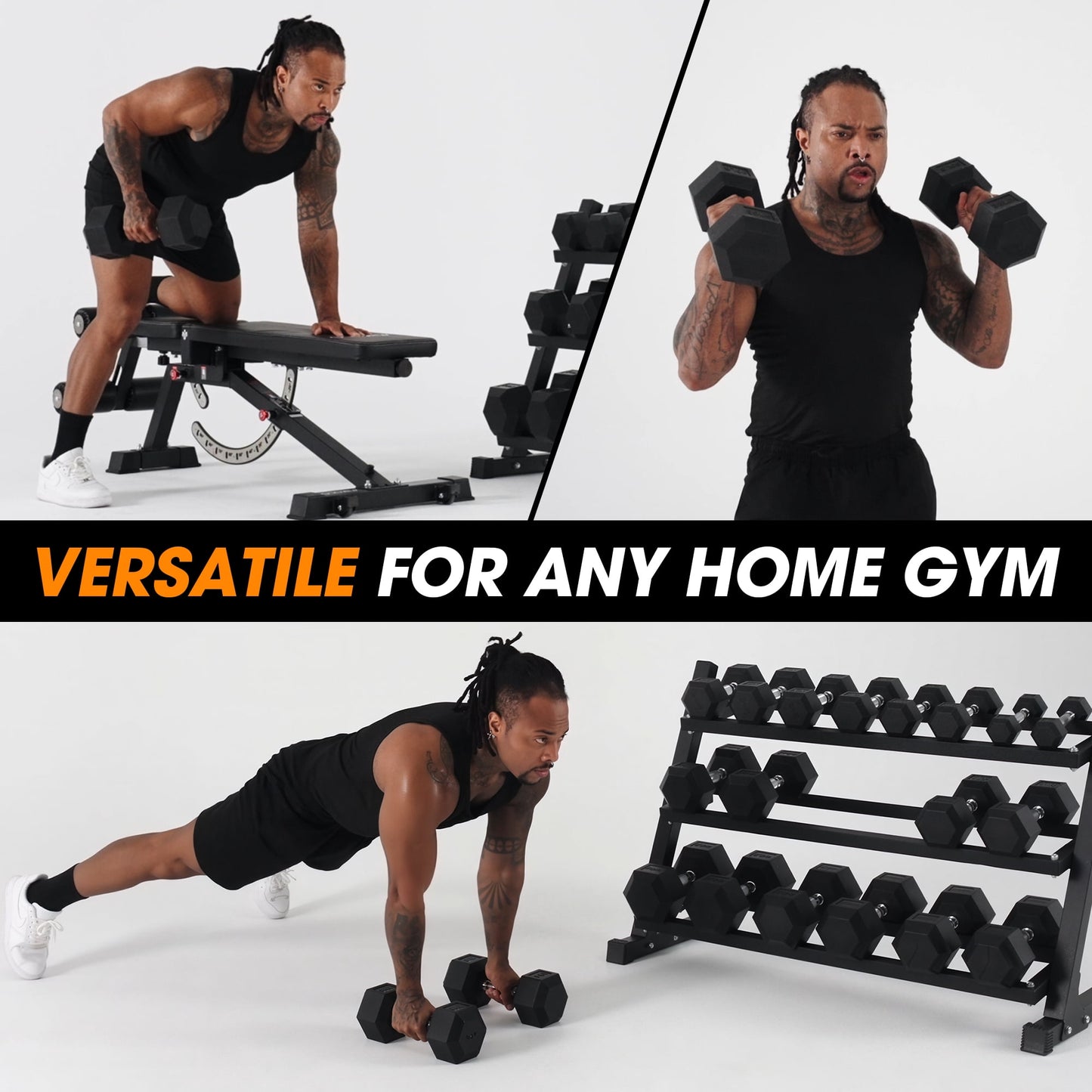 Mikolo Rubber Hex Dumbbell Set with Racks, Option in 450lbs, Strength Training Weight Set Home Gym