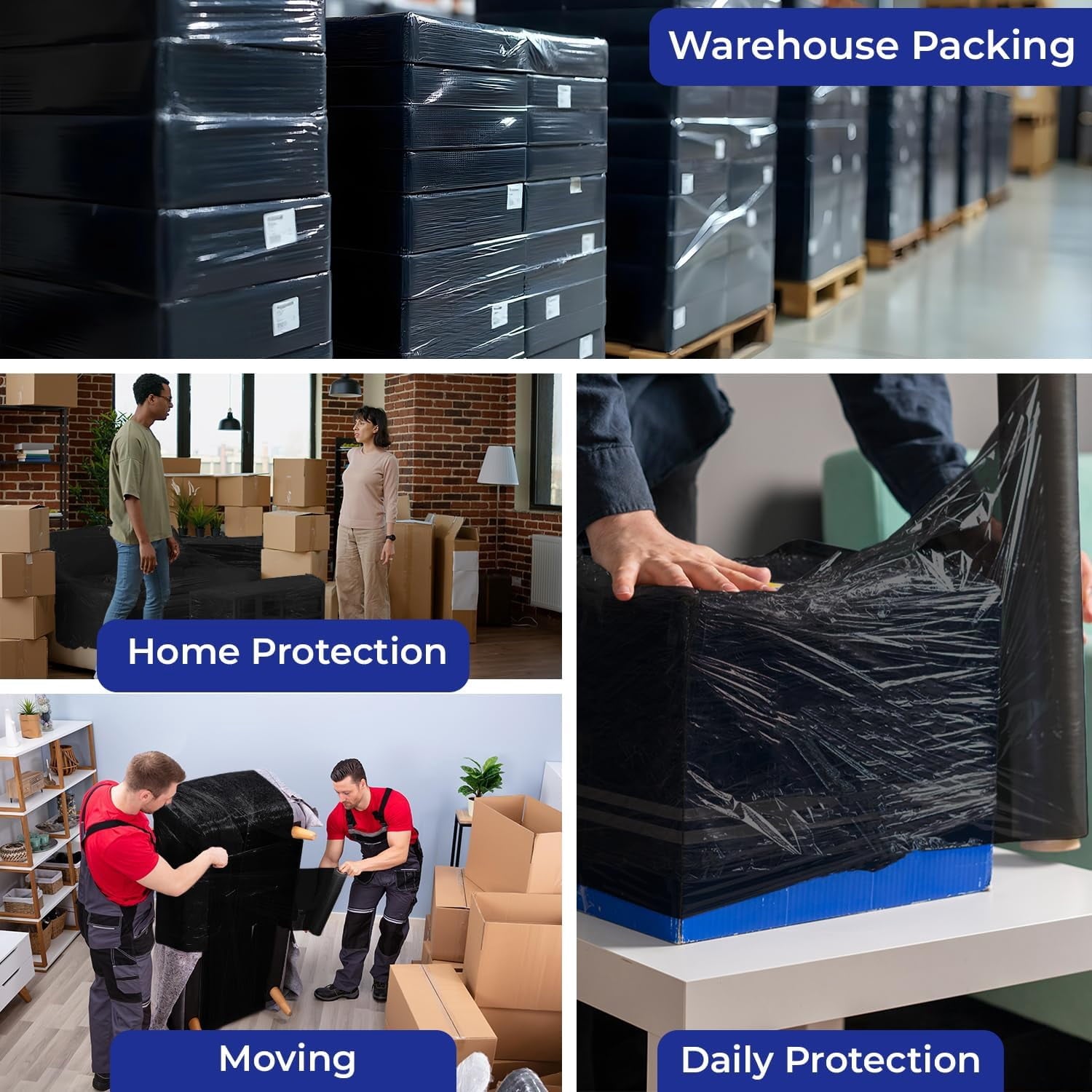 Rosmonde Black Plastic Stretch Wrap Bulk, 200 Rolls, 18 in x 1500 ft, 80 Gauge Thick, 3 in Core, Industrial Shrink Wrap for Warehouse, Moving, Shipping & Secure Packaging