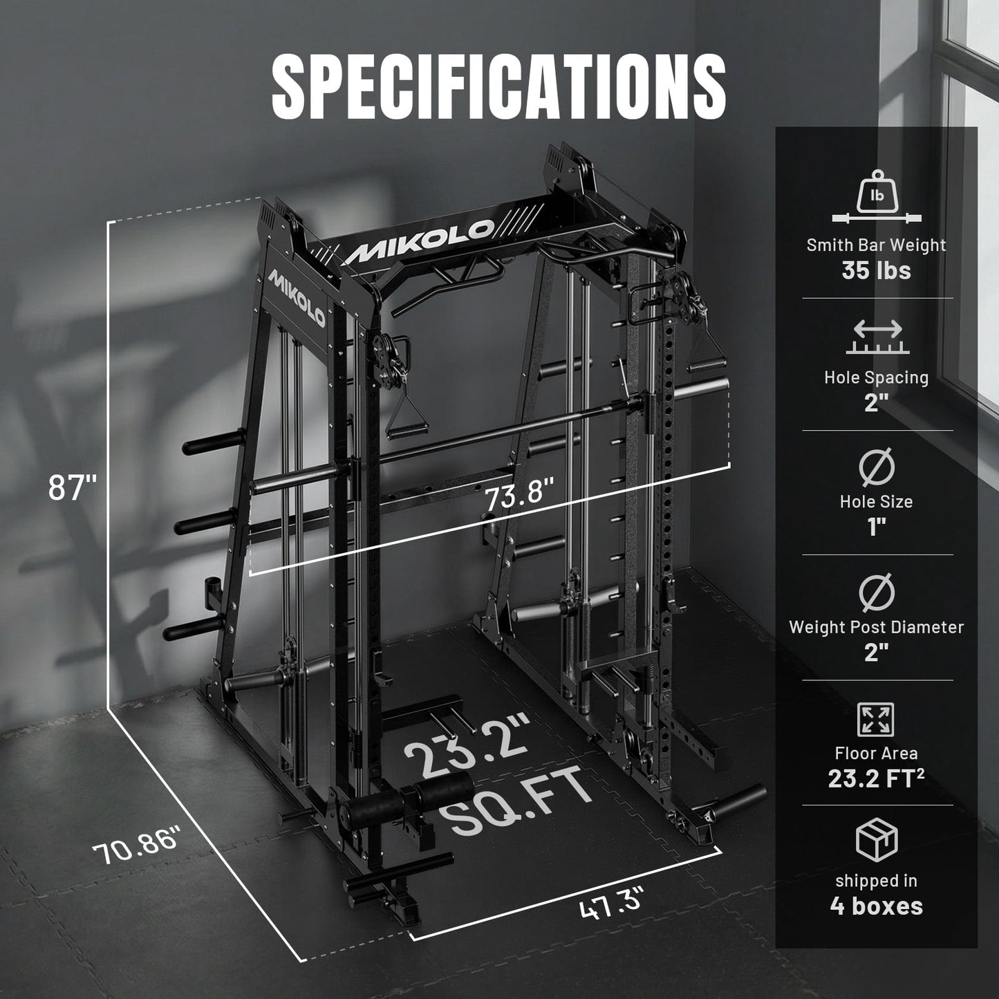 Mikolo M11 Smith Machine Home Gym, 2200LBS Power Rack with Functional Trainer, Cable Crossover, LAT Pulldown, Low Row, Landmine and Plate Storage for Full Body Strength Training