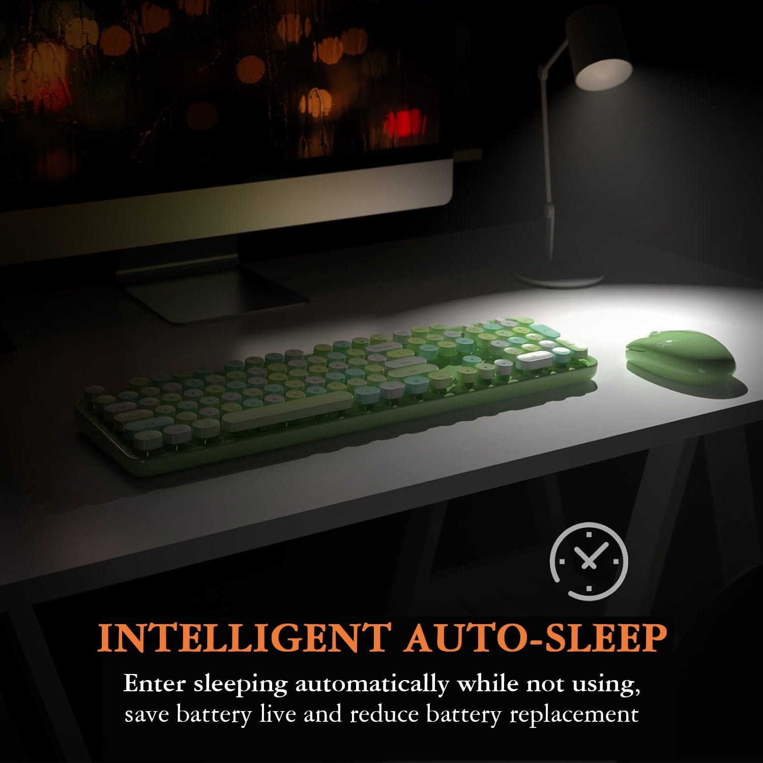 MOFII Wireless Keyboard and Mouse Combo 2.4GHz Retro Full-Size Keyboard with Number Pad and Cute Wireless Mouse for PC Desktop Laptop Mac Windows (Green)