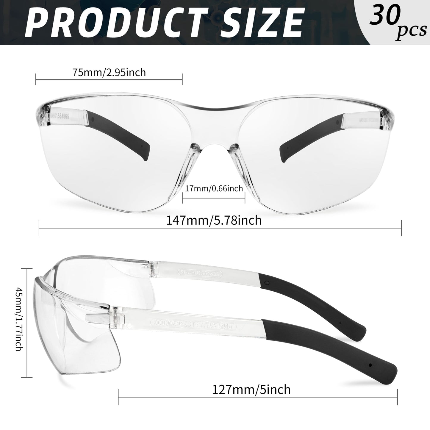 HBMYN 50 Packs Safety Glasses Ansi Z87.1 Safety Glasses Bulk with Scratch Resistant Glasses for Women Men Work Construction Science Lab Shooting