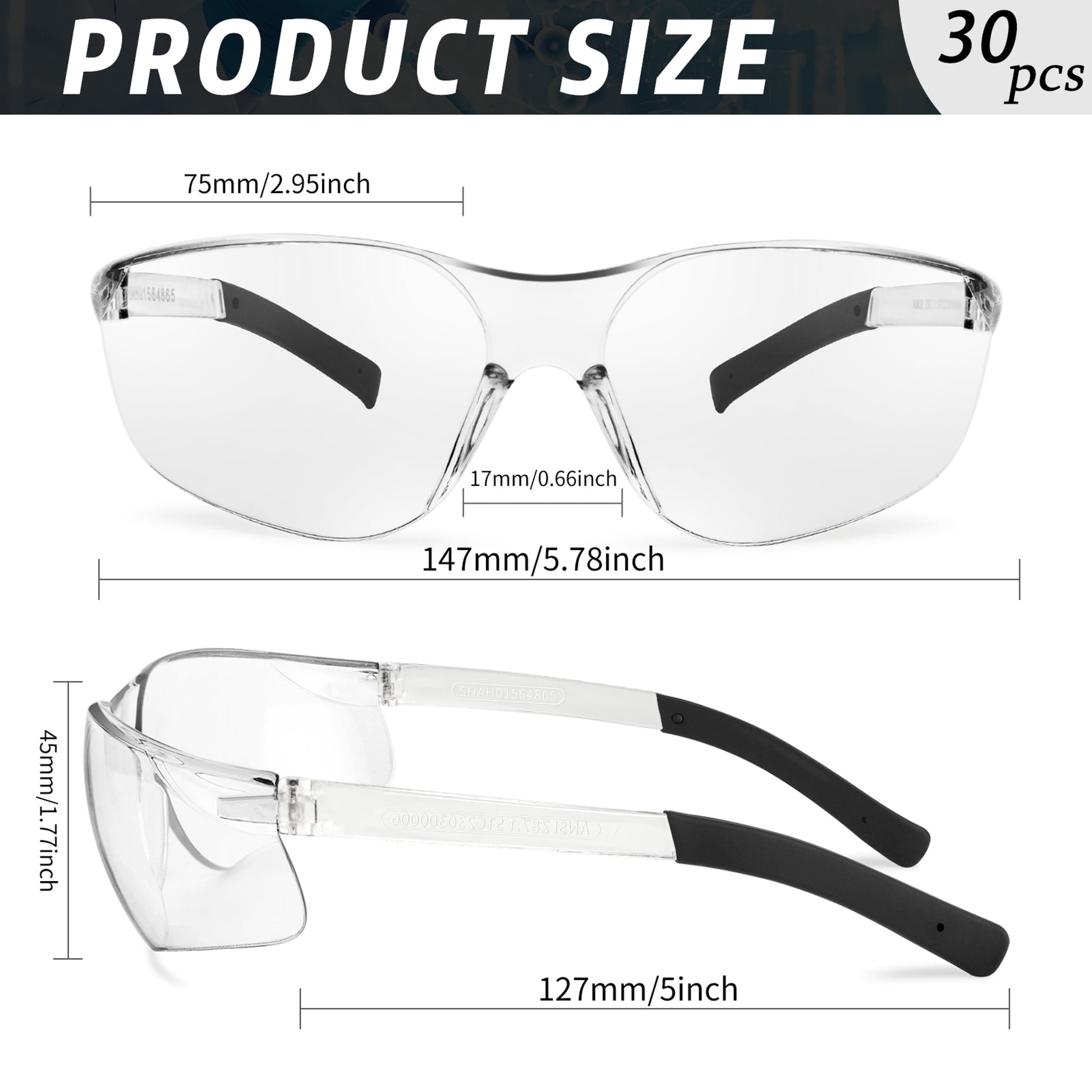 HBMYN 50 Packs Safety Glasses Ansi Z87.1 Safety Glasses Bulk with Scratch Resistant Glasses for Women Men Work Construction Science Lab Shooting