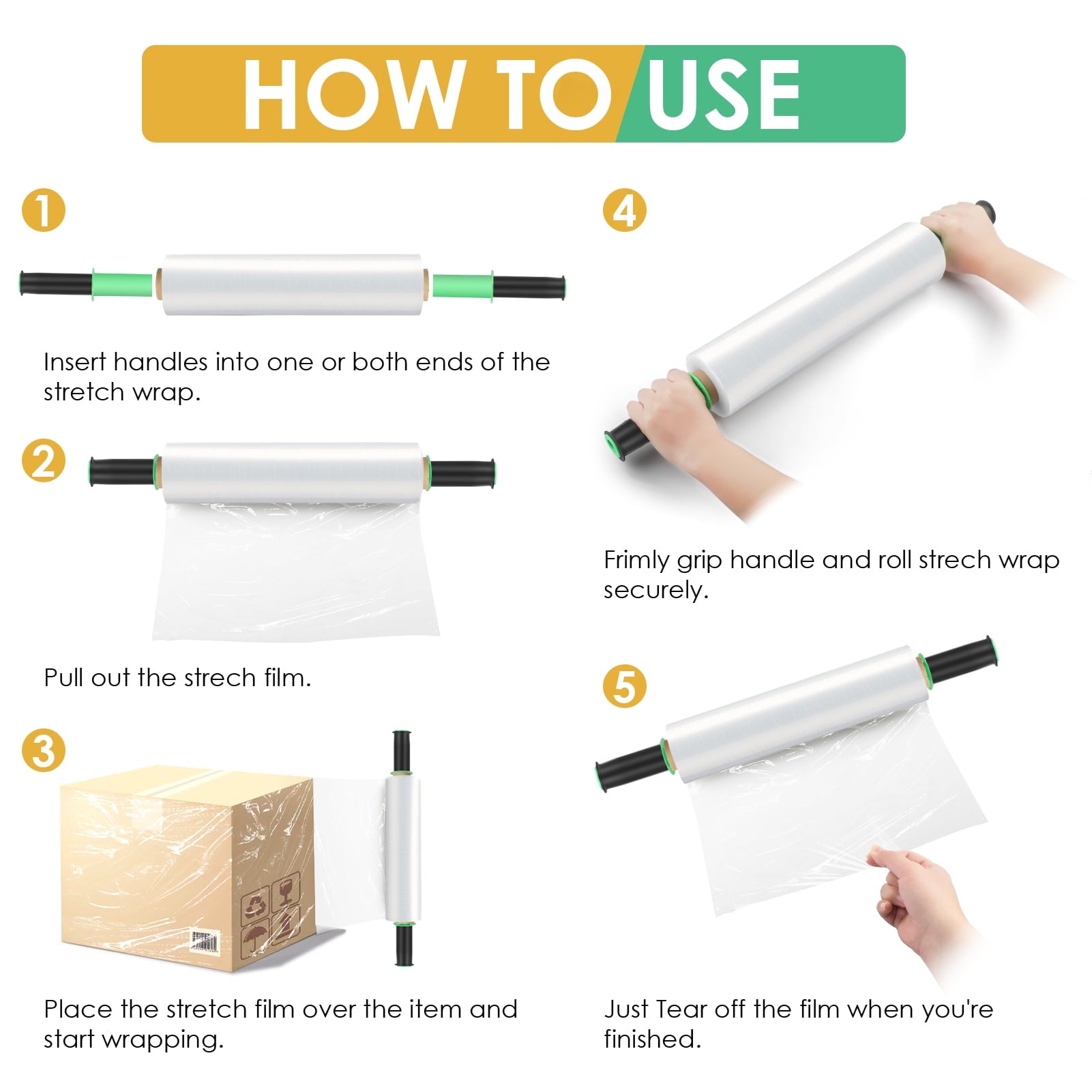MaxGear Stretch Wrap Film, Shrink Wrap Roll(15"x1000 Feetx60 Gauge,2pack) with Rolling Handles, Industrial Strength Self-Adhering Plastic Wrap for Moving Packing Wrapping & Pallet Wrap, Clear