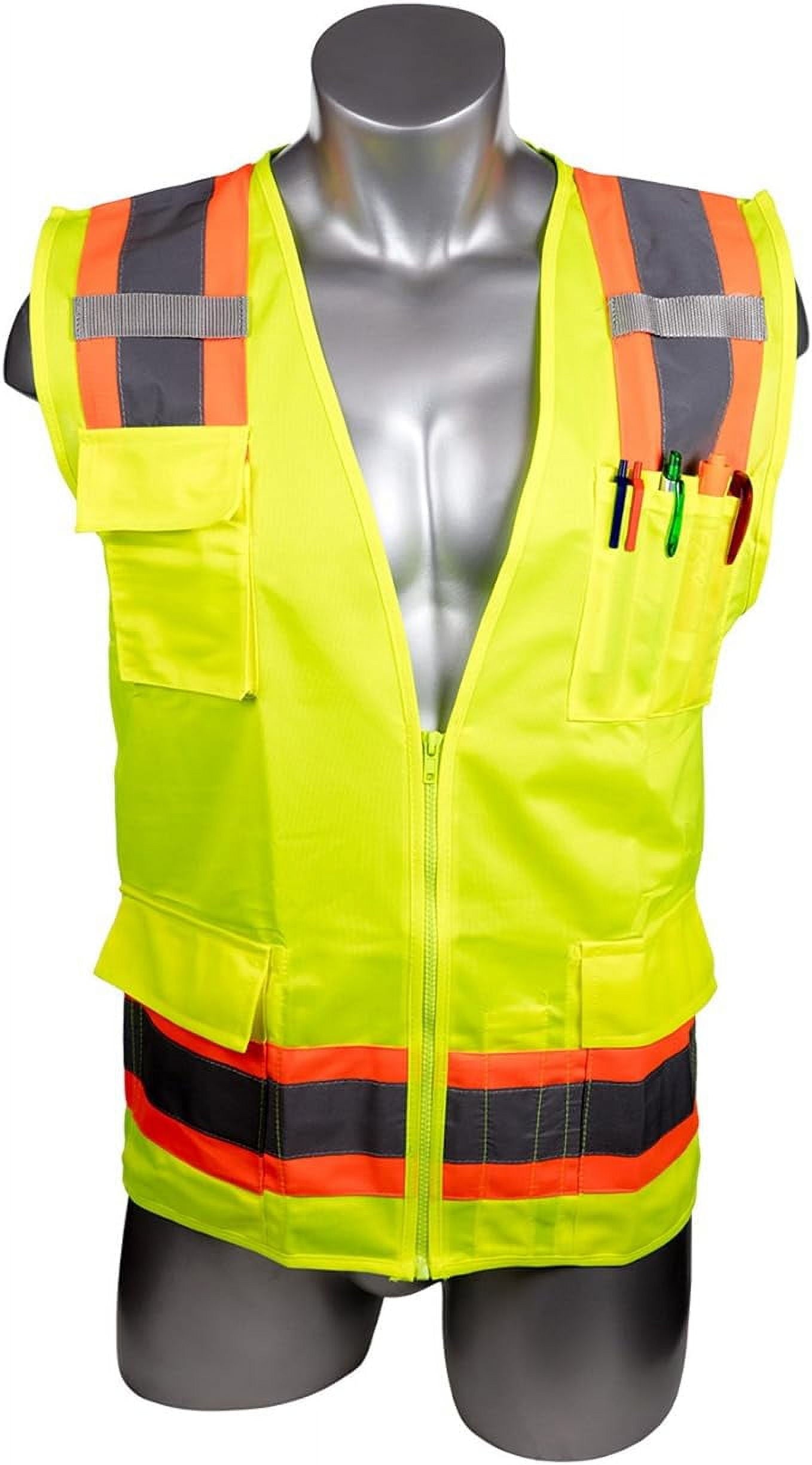 Malta Dynamics High Vis Yellow Safety Surveyor Vest, OSHA/ANSI Compliant, Large, 50 Pack