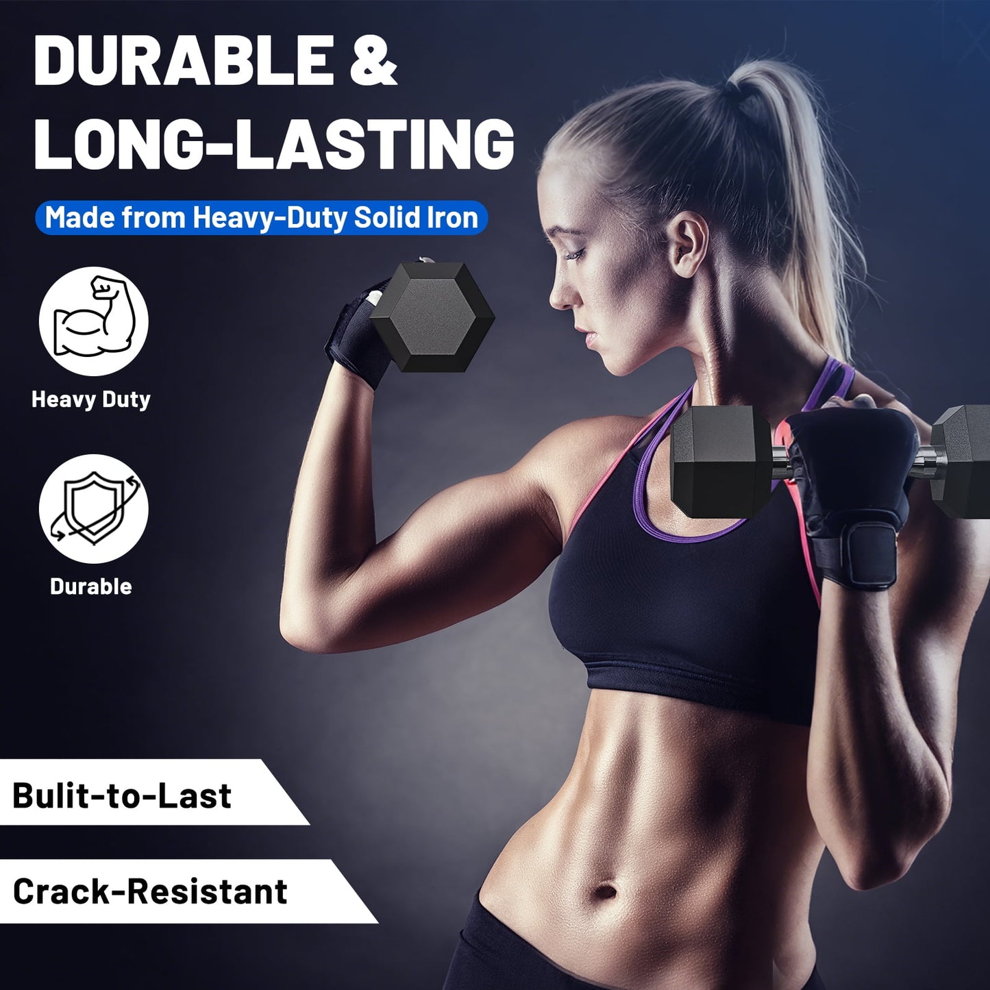 ROALW 150lb Hex Dumbbell Set with Heavy Duty Rack, Rubber Coated Weight Set for Home Gym Strength Training