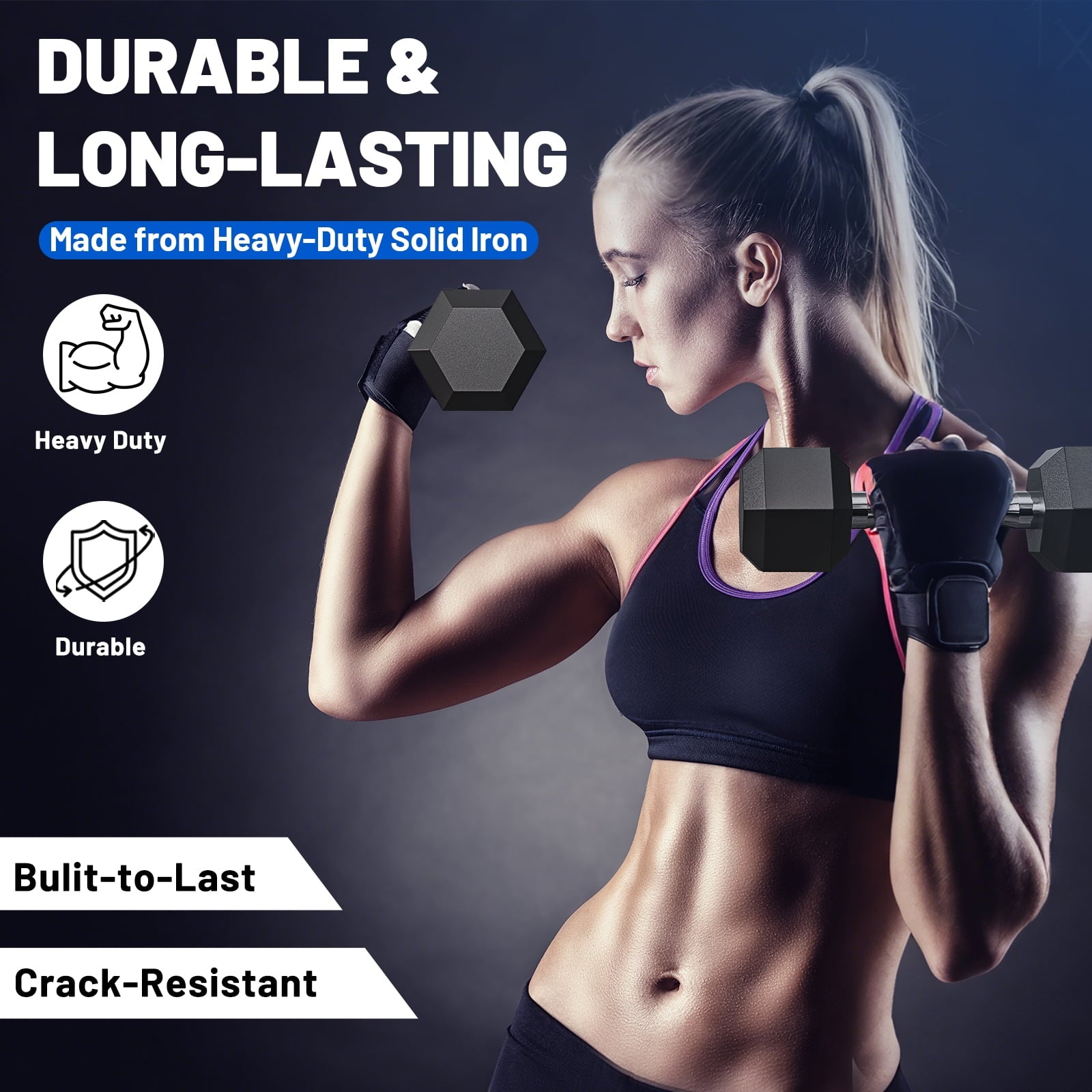 ROALW 150lb Hex Dumbbell Set with Heavy Duty Rack, Rubber Coated Weight Set for Home Gym Strength Training