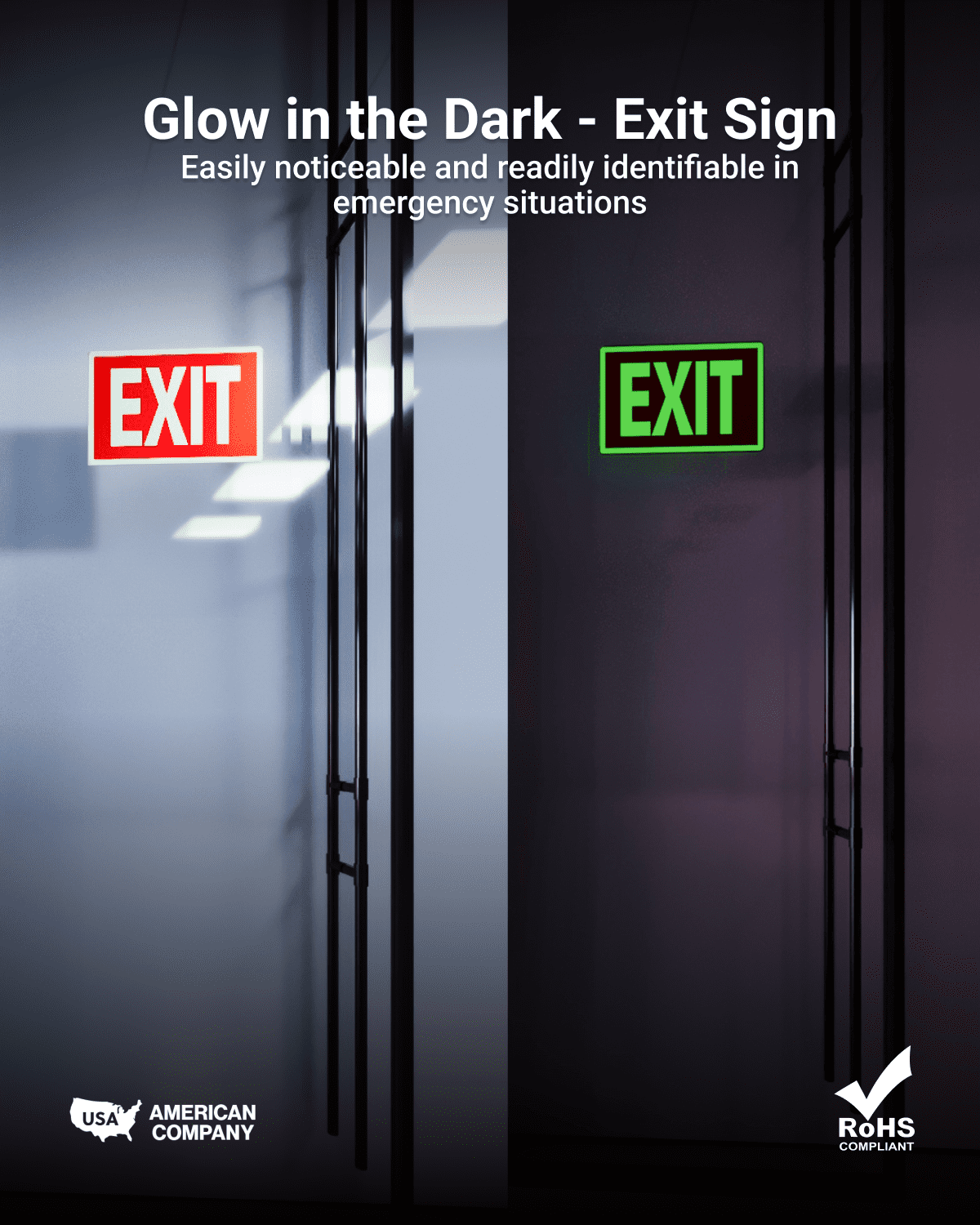 Sunco 6 Pack Photoluminescent Exit Signs, Glow In The Dark Emergency Sign, Non-Electrical, Adhesive Backing, Fade Resistant, Waterproof, Tear Resistant, Up to 50FT Visibility.