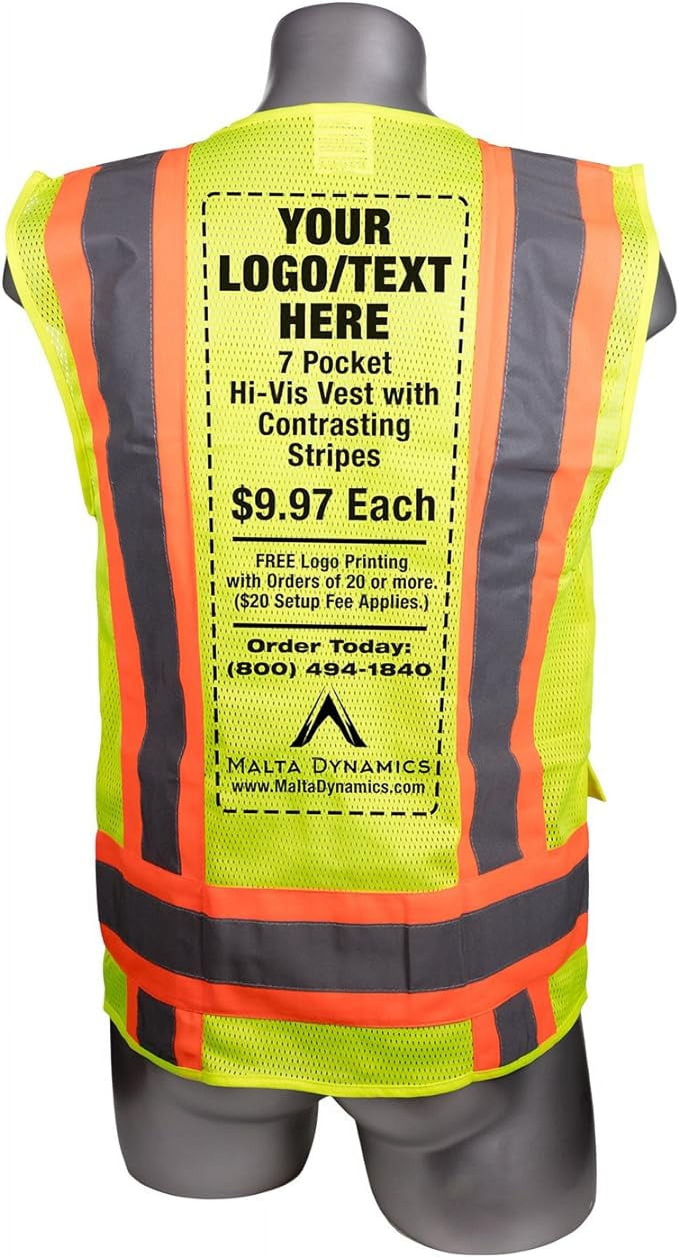 Malta Dynamics High Vis Yellow Safety Surveyor Vest, OSHA/ANSI Compliant, Large, 50 Pack